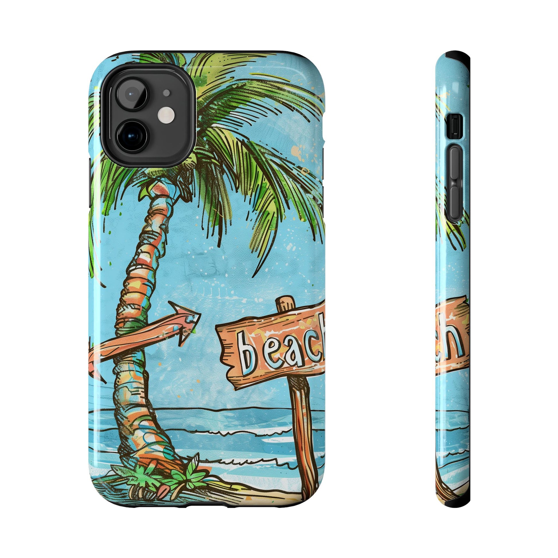 Durable Phone Case with Beach Scene and Palm Tree - Tropical Paradise Protective Cover