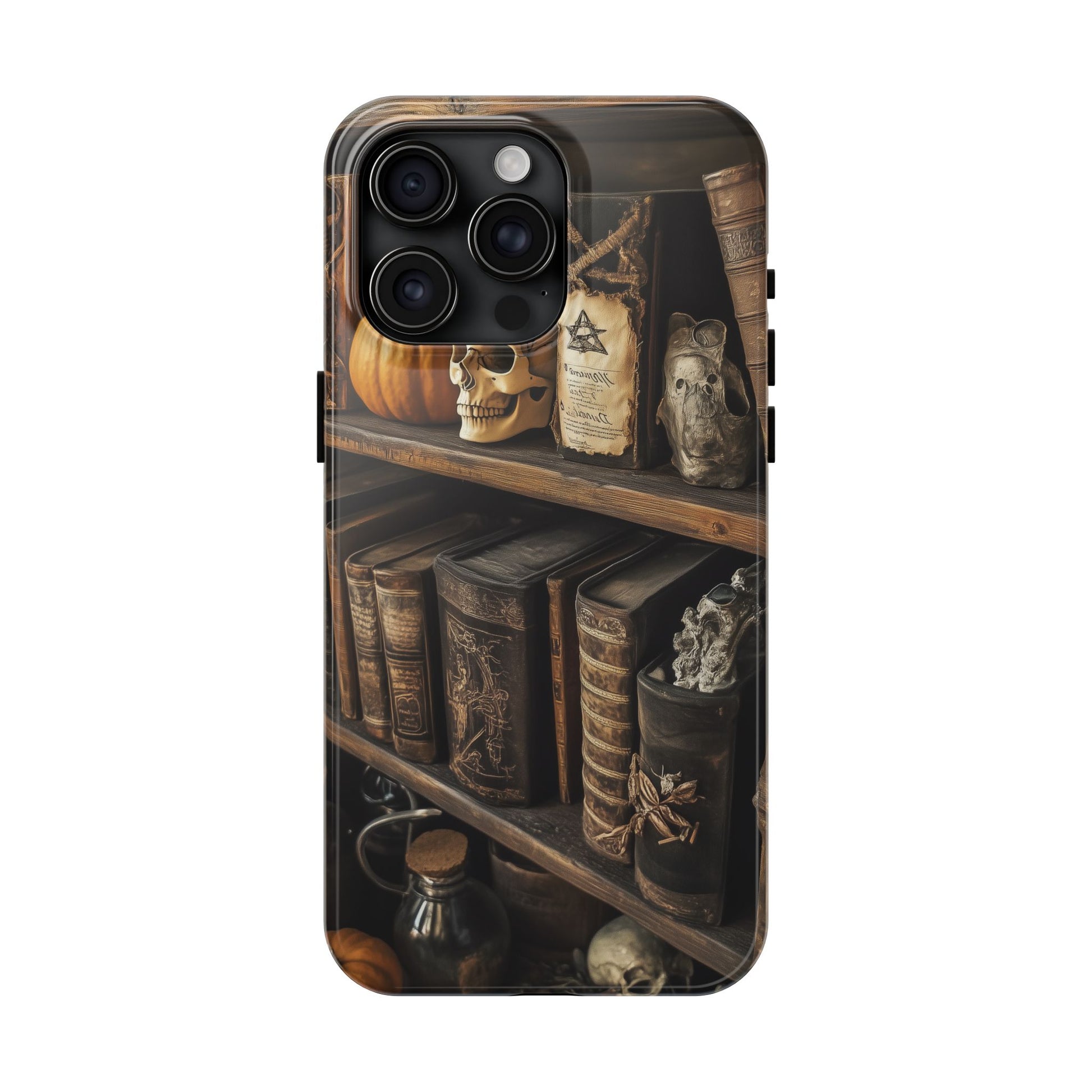 Apothecary Dark Academia Bookcase Goth Skulls floral Black Halloween Pumpkins Samsung Galaxy Apple iPhone 15 Pro Max Case  S24 S23 C