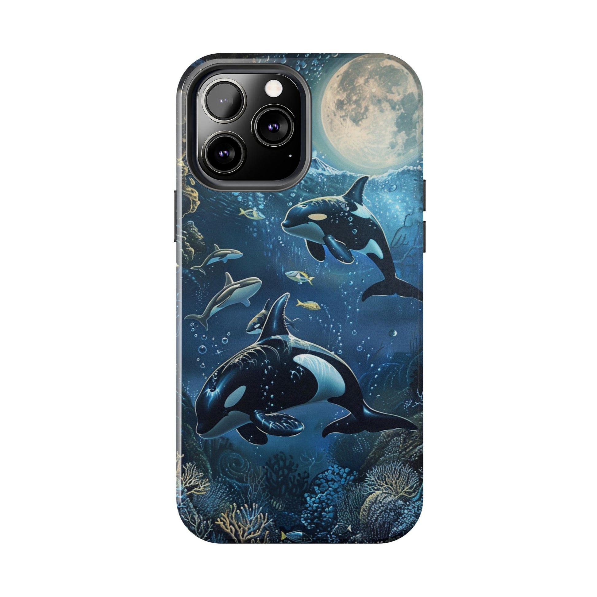 Orca Killer Whale Phone Case Ocean Moonlight Coral Reef Marine Life iPhone 13 14 15 16 pro max Sealife Oceanology Scuba Diving
