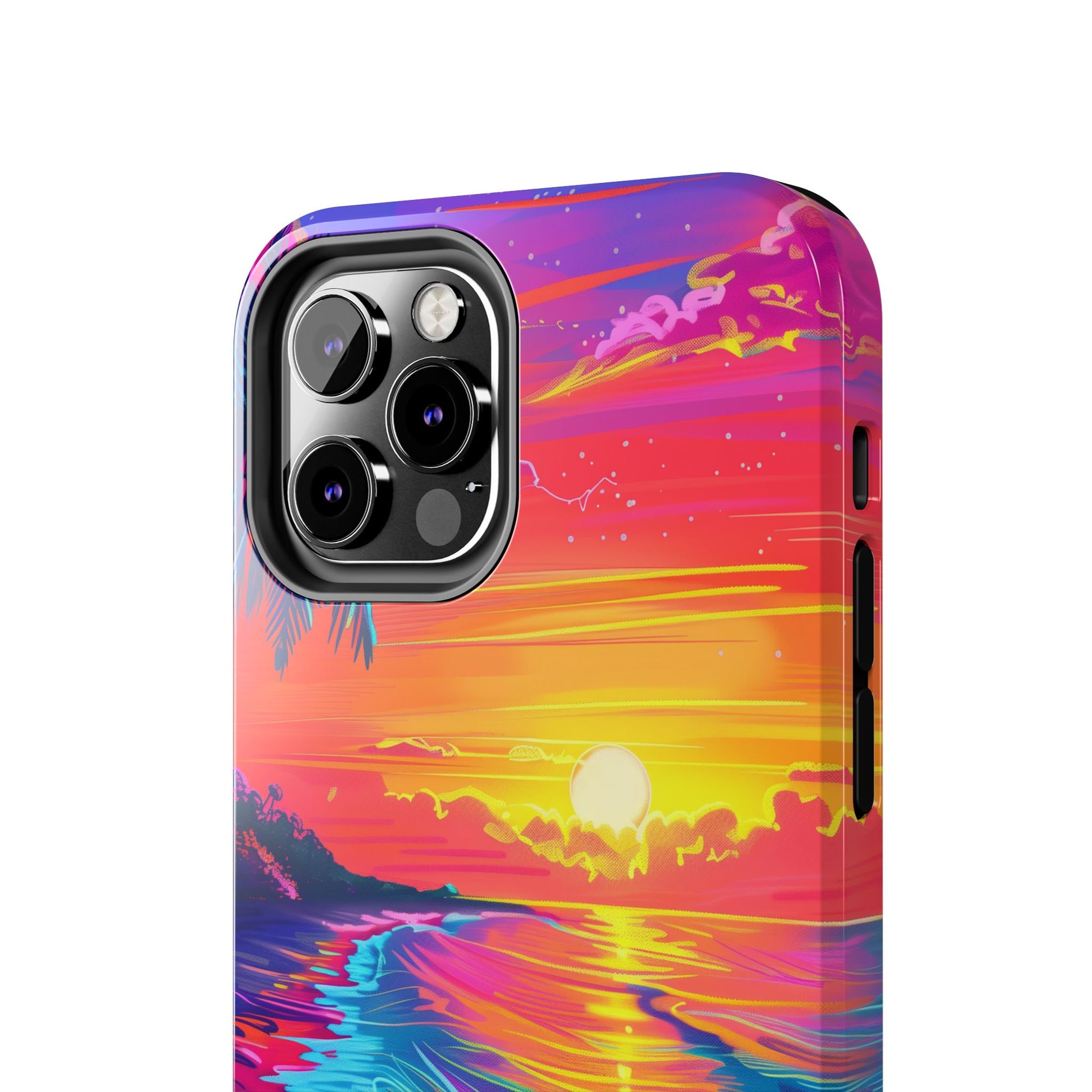 Tough Beach Sunrise Phone Case - Durable Case Lisa Frank Inspired Beach Art - Vibrant Beach Design - Colorful Phone Case for Beach Lovers