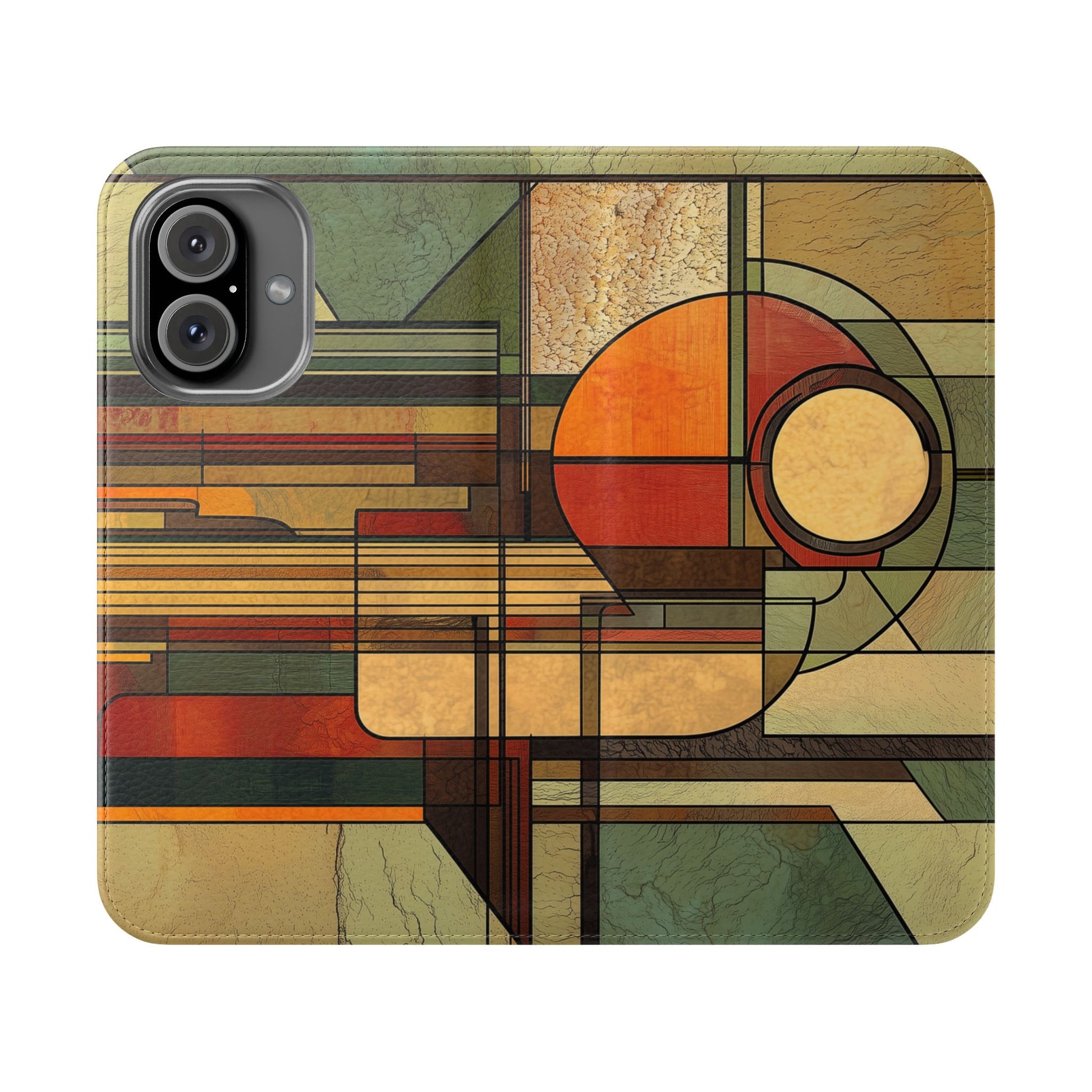 Art Deco Flip Case Prairie Style Stained Glass Inspired by Frank Lloyd Wright, Phone Covers, Colorful Protective Accessories, Unique