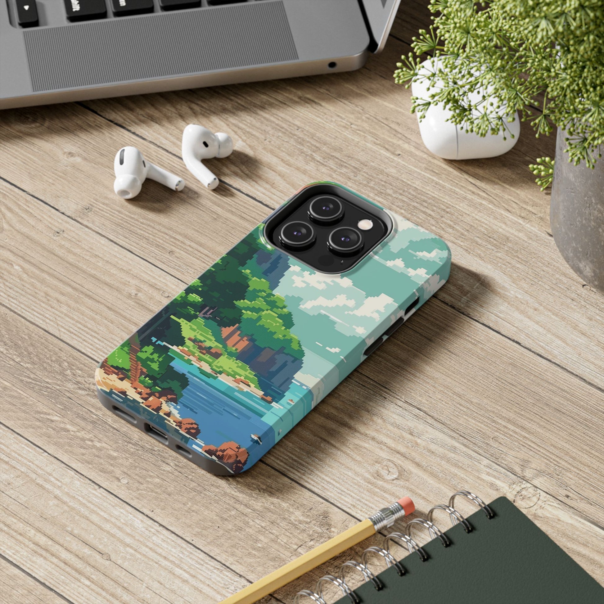 Pixel Art Video Game Landscapes Phone Case, Retro Gaming Pixelated Design, Geeky Gamer Phone Cover, Unique Video Game Art Accessories