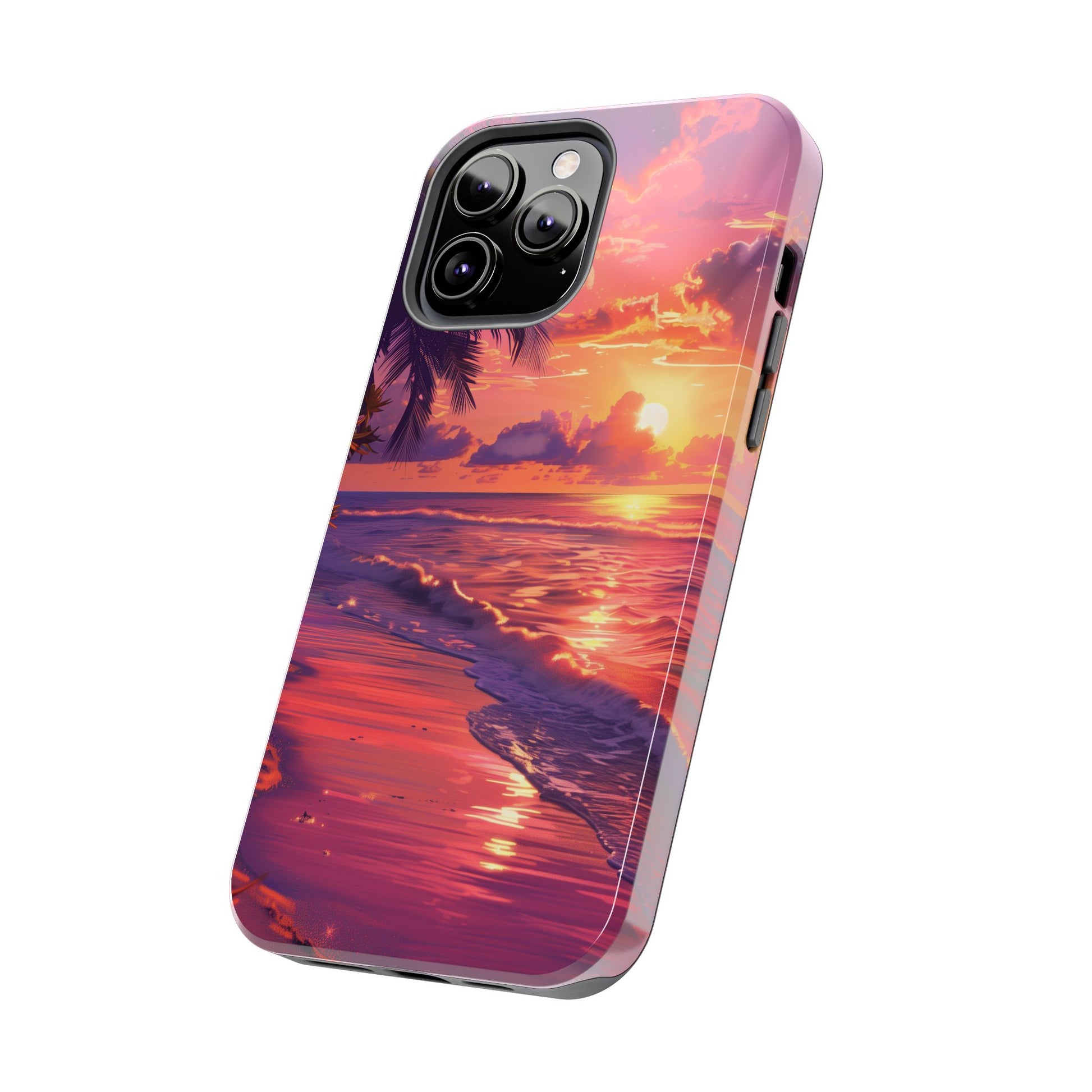 Tough Beach Scene Sunrise - Durable Case Lisa Frank Inspired Beach Art - Vibrant Beach Design - Colorful Phone Case for Beach Lovers