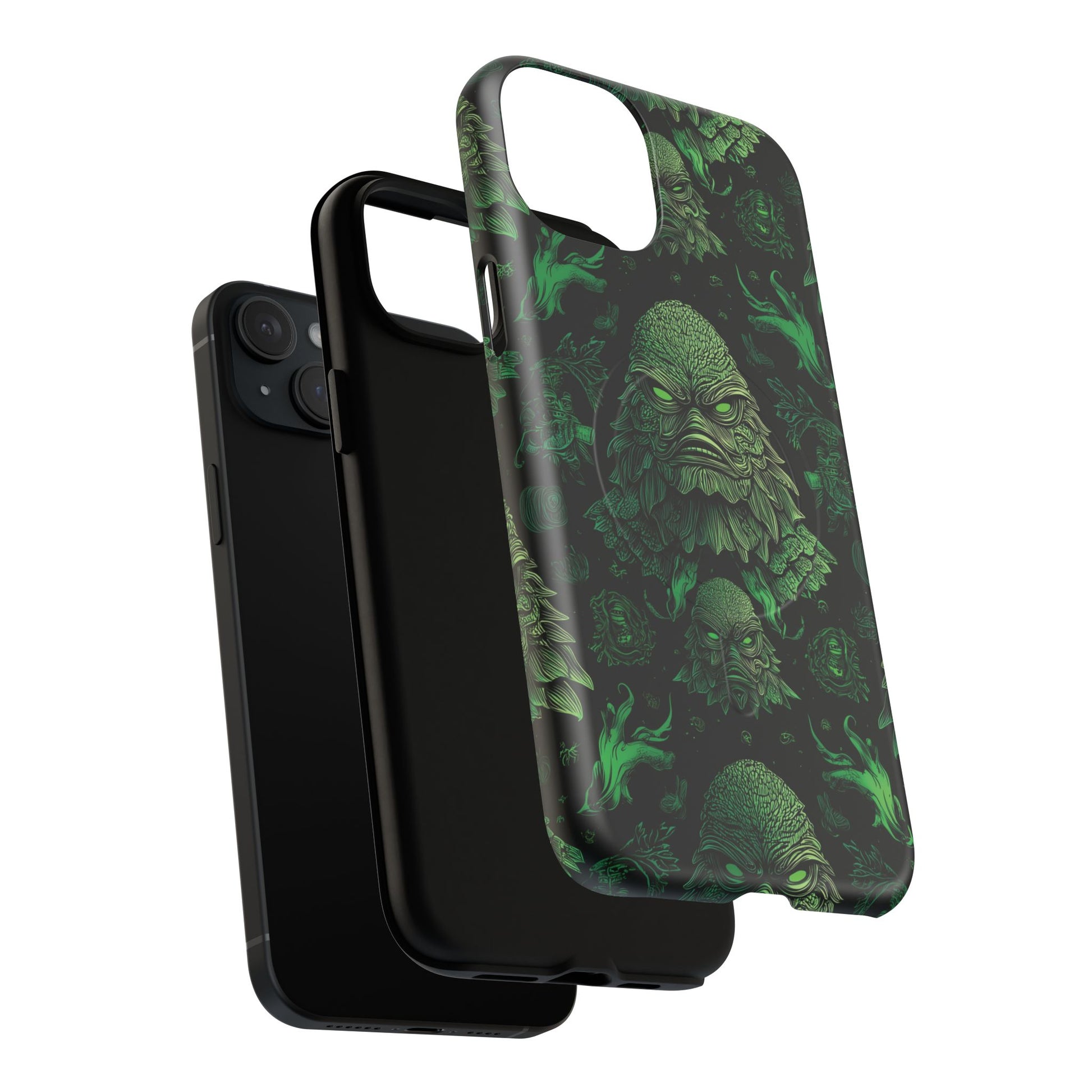 Halloween Lagoon Creature Black and Green Iphone Wireless Charging Case