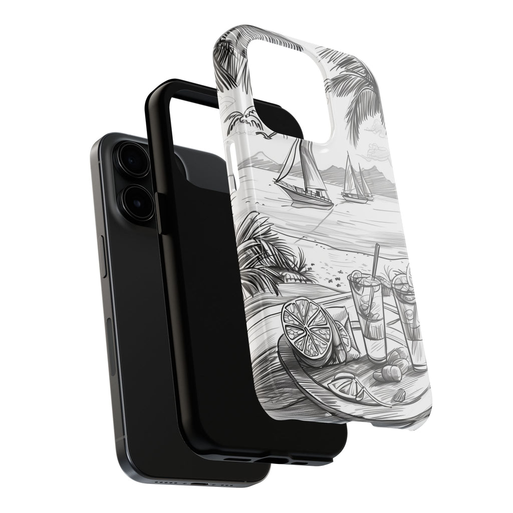 Beach Vibes Phone Case: Hand-Drawn Tiki Drinks & Tropical Paradise Design