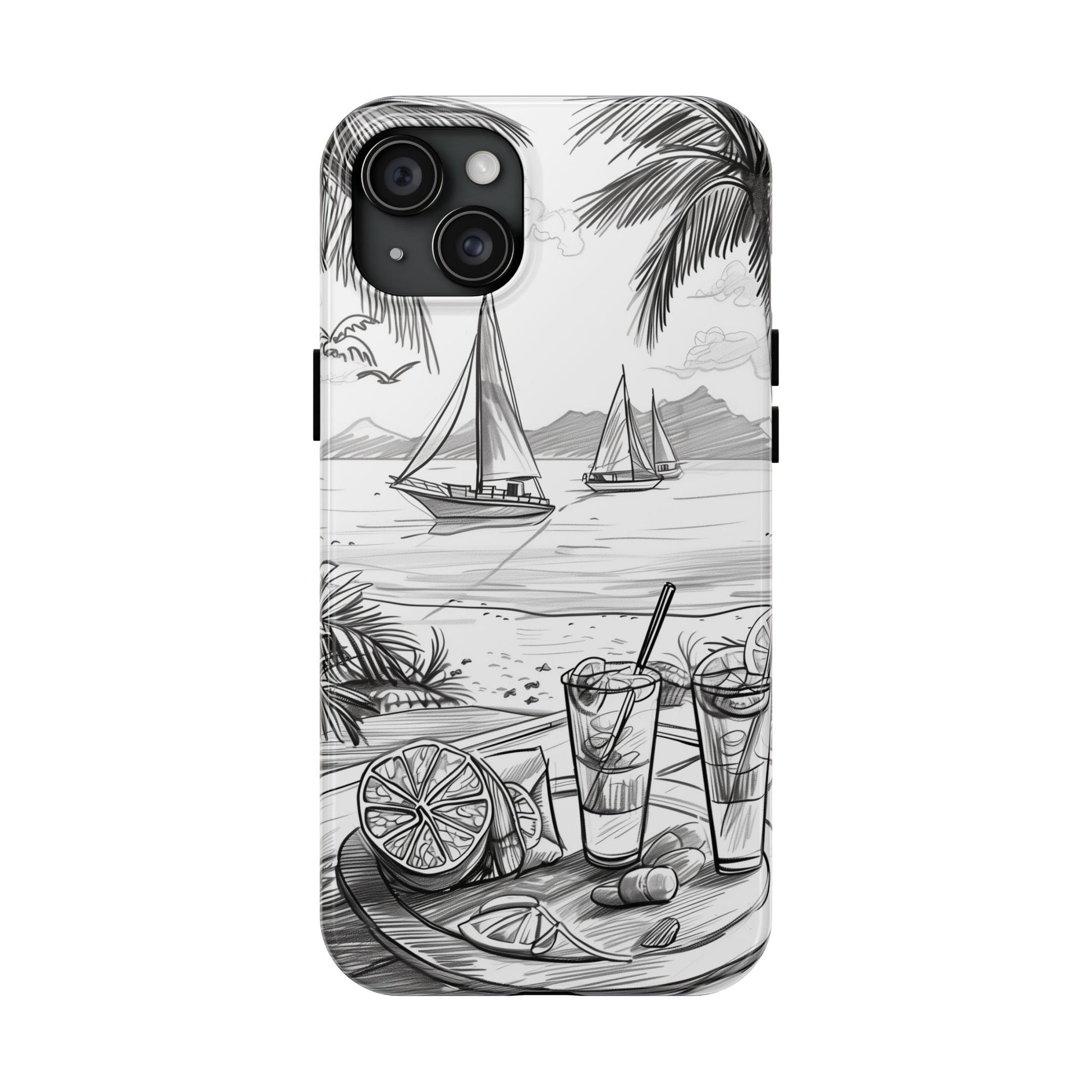 Beach Vibes Phone Case: Hand-Drawn Tiki Drinks & Tropical Paradise Design