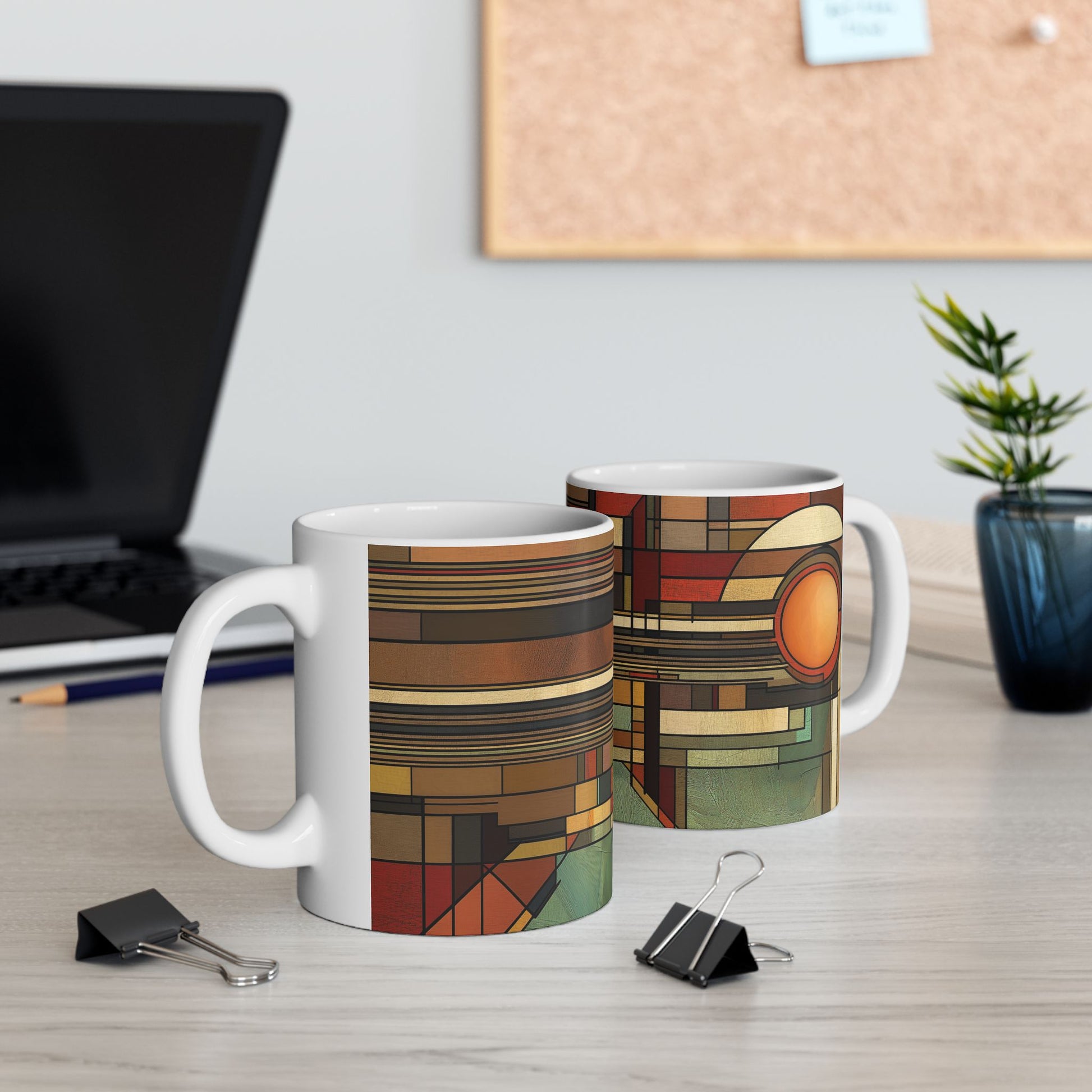 Frank Lloyd Wright Prairie Style Coffee Mug | 11oz Ceramic | Usonian Geometric Design