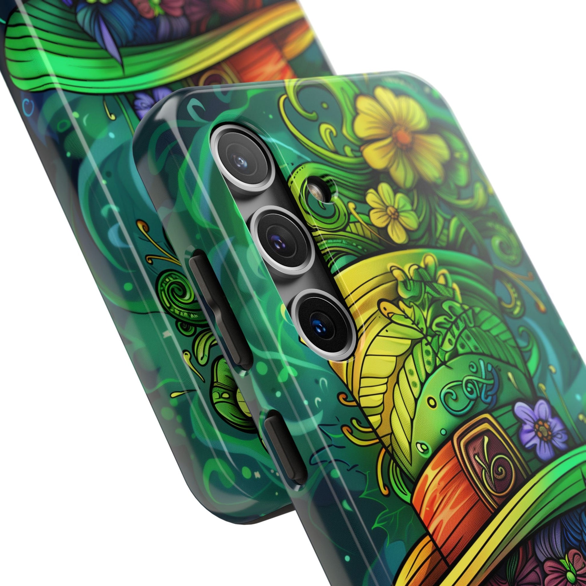 Rainbow St. Patricks Day Good Lucky Phone Case Green Shamrock Protective Tough Durable iPhone 13 14 15 16 Pro Max Plus Galaxy Top Hat Charm