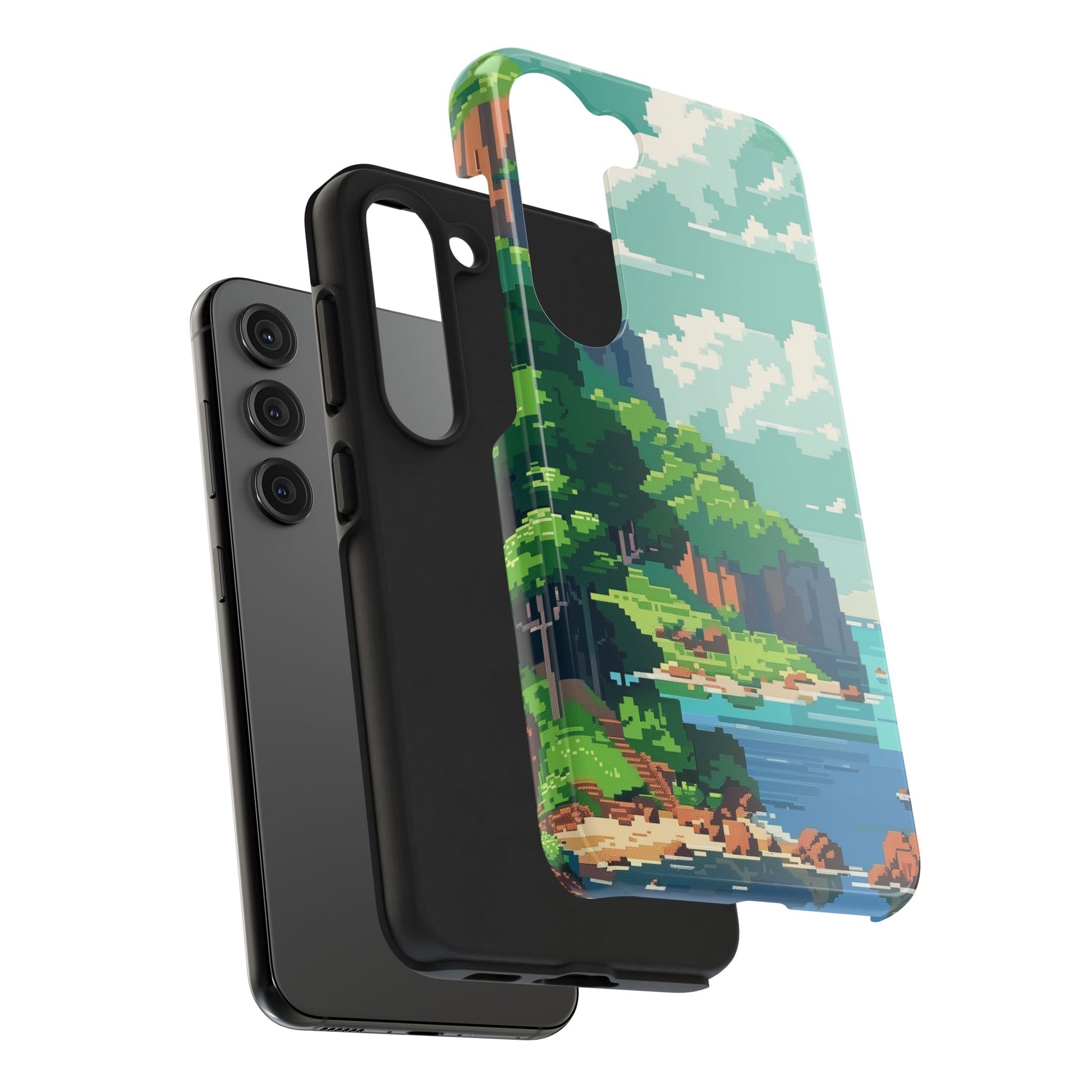 Pixel Art Video Game Landscapes Phone Case, Retro Gaming Pixelated Design, Geeky Gamer Phone Cover, Unique Video Game Art Accessories