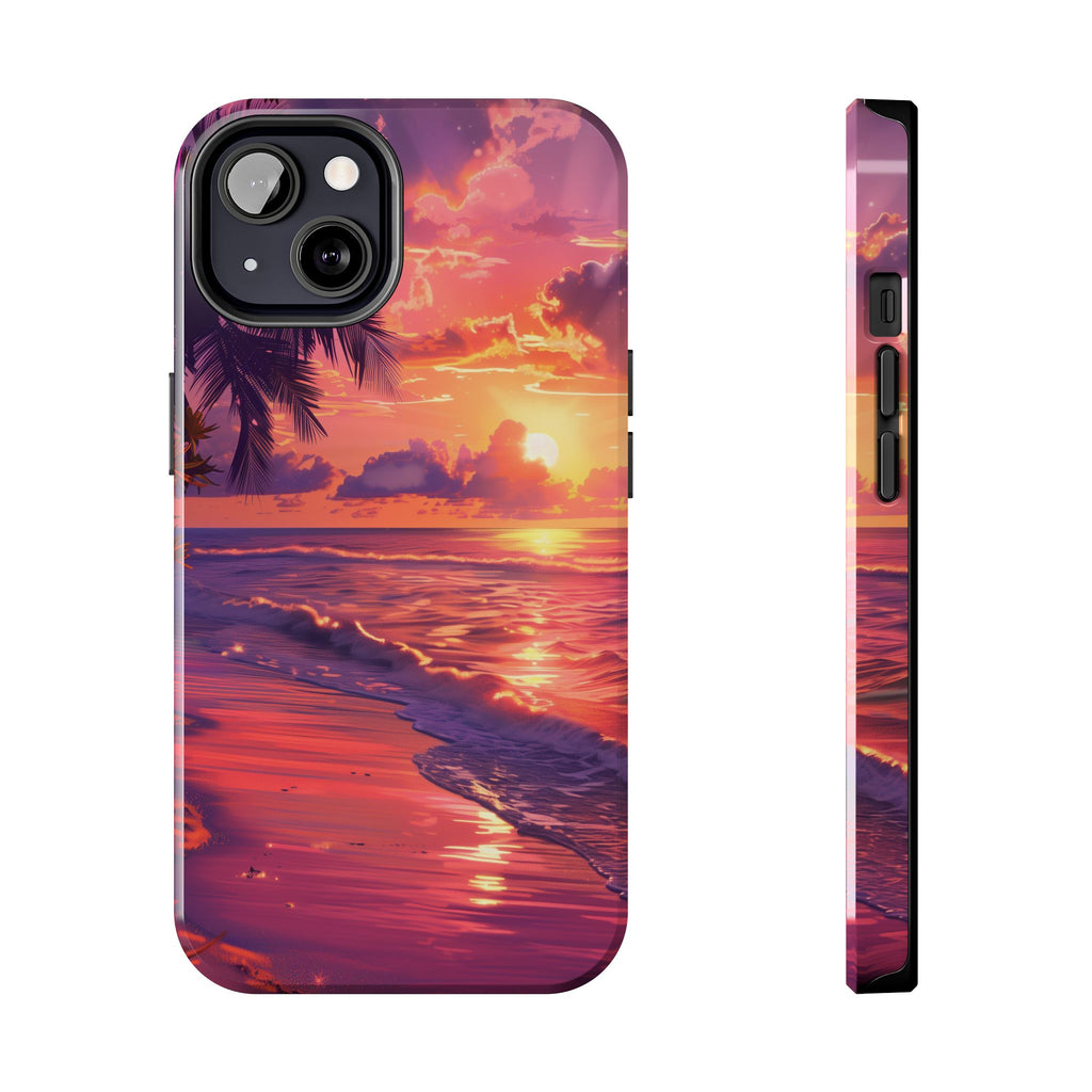 Tough Beach Scene Sunrise - Durable Case Lisa Frank Inspired Beach Art - Vibrant Beach Design - Colorful Phone Case for Beach Lovers