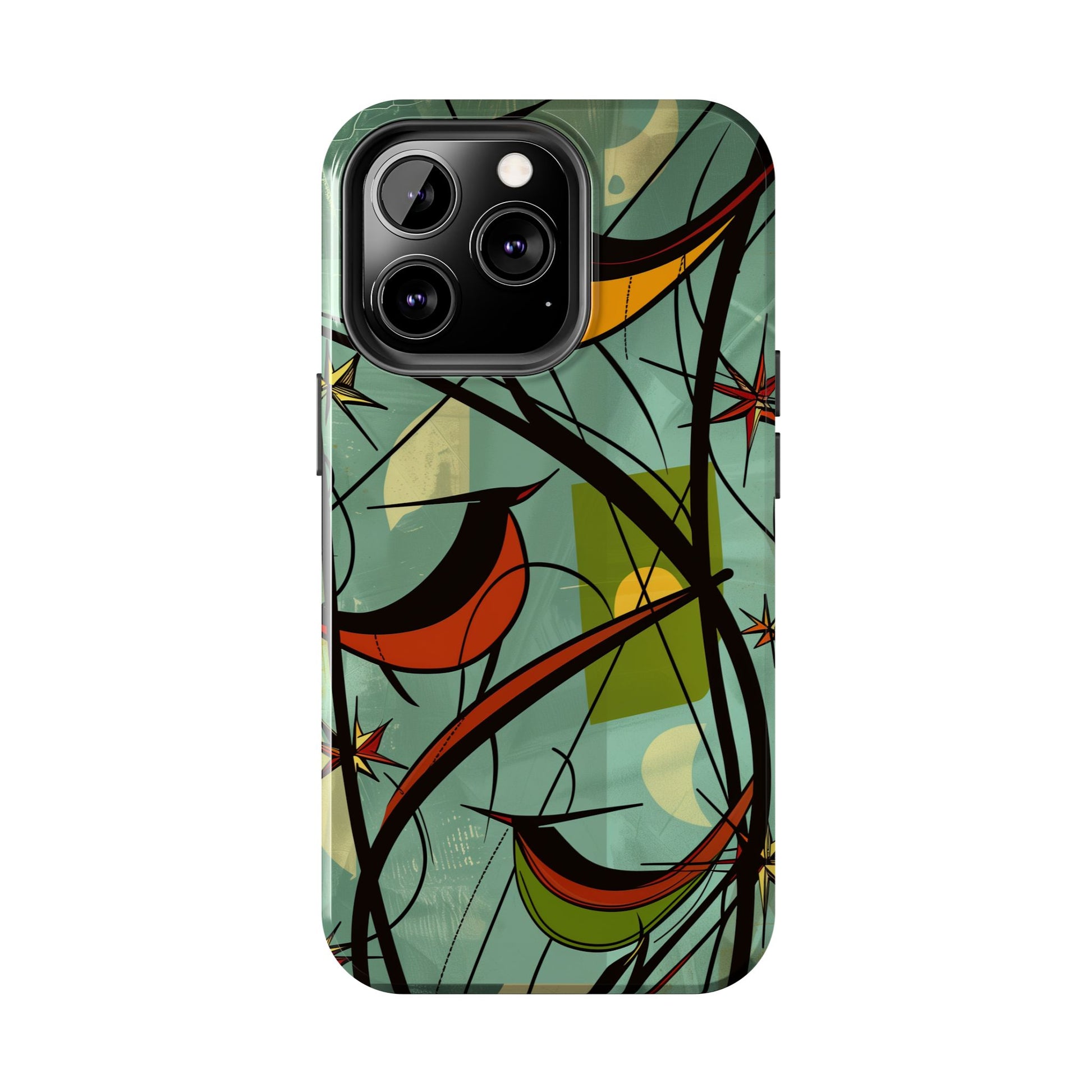 Mid Century Modern Animal Phone Case, Atomic Birds, Bird Iphone Case,Earth Tone Colors, Retro Style Smartphone Cover, iphone 14 Case, Apple