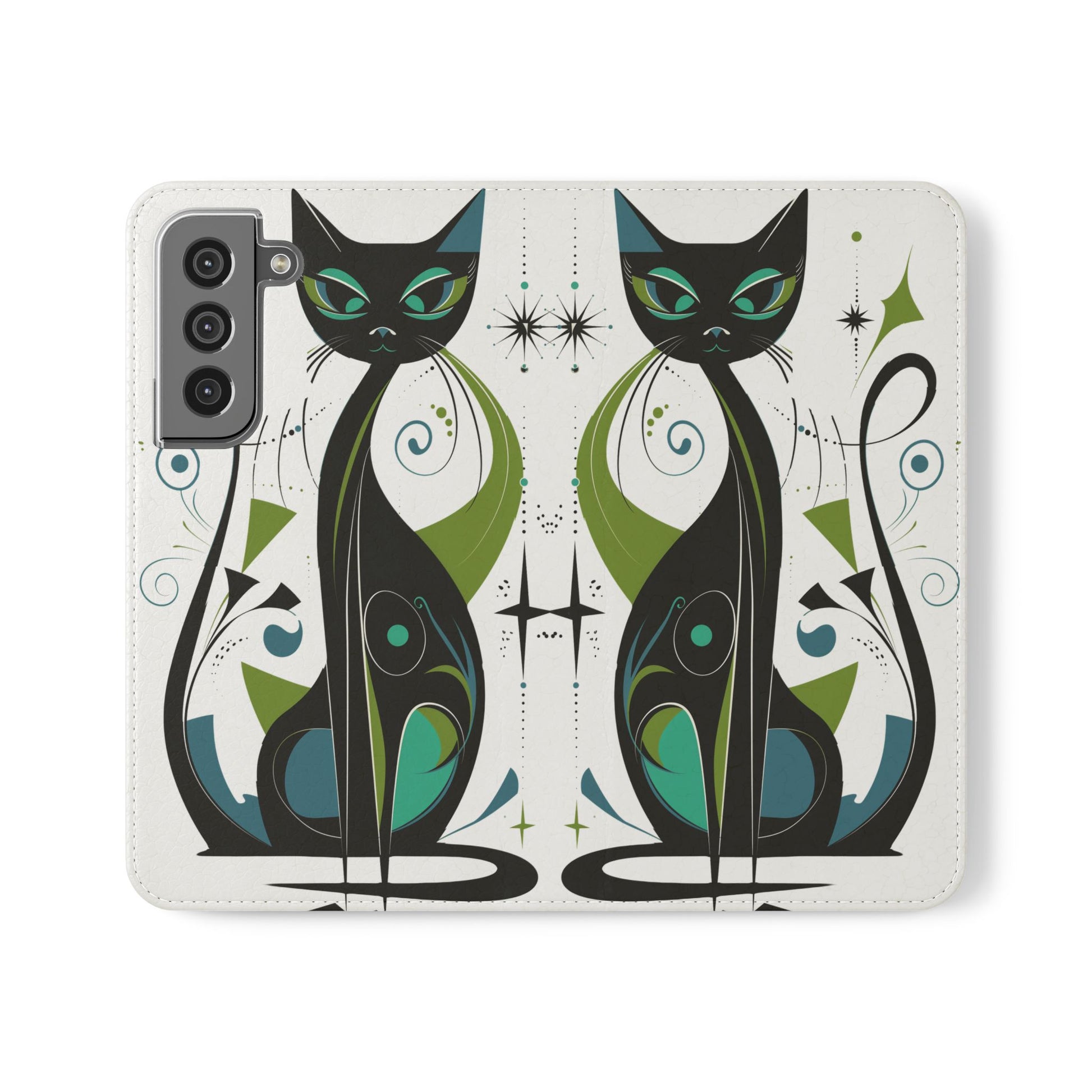 Mid-Century Modern Flip Case, Mid Mod Phone Case, Atomic Cats Case, Retro Chic Smartphone Cover, Android, Apple, Samsung Atomic Cats