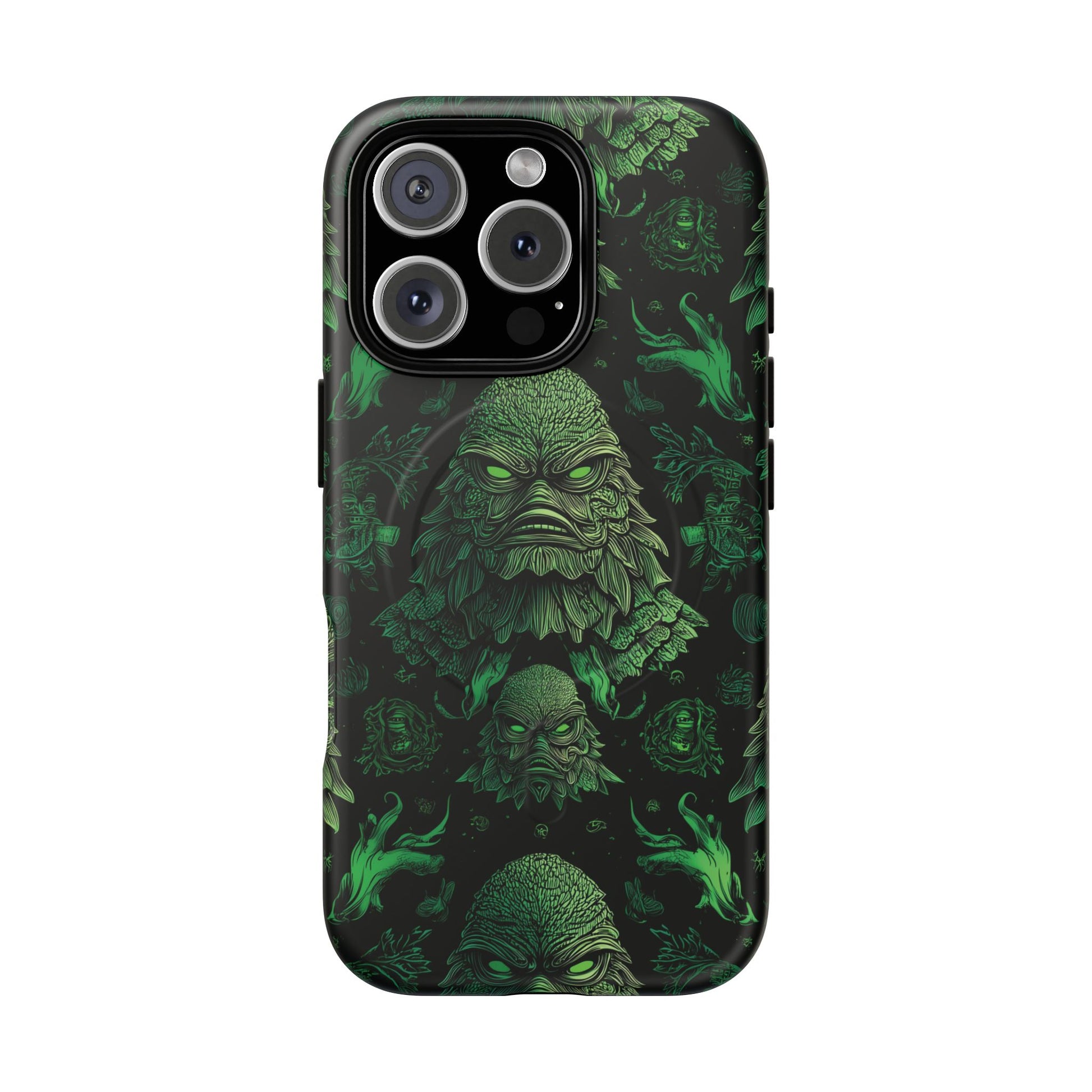 Halloween Lagoon Creature Black and Green Iphone Wireless Charging Case