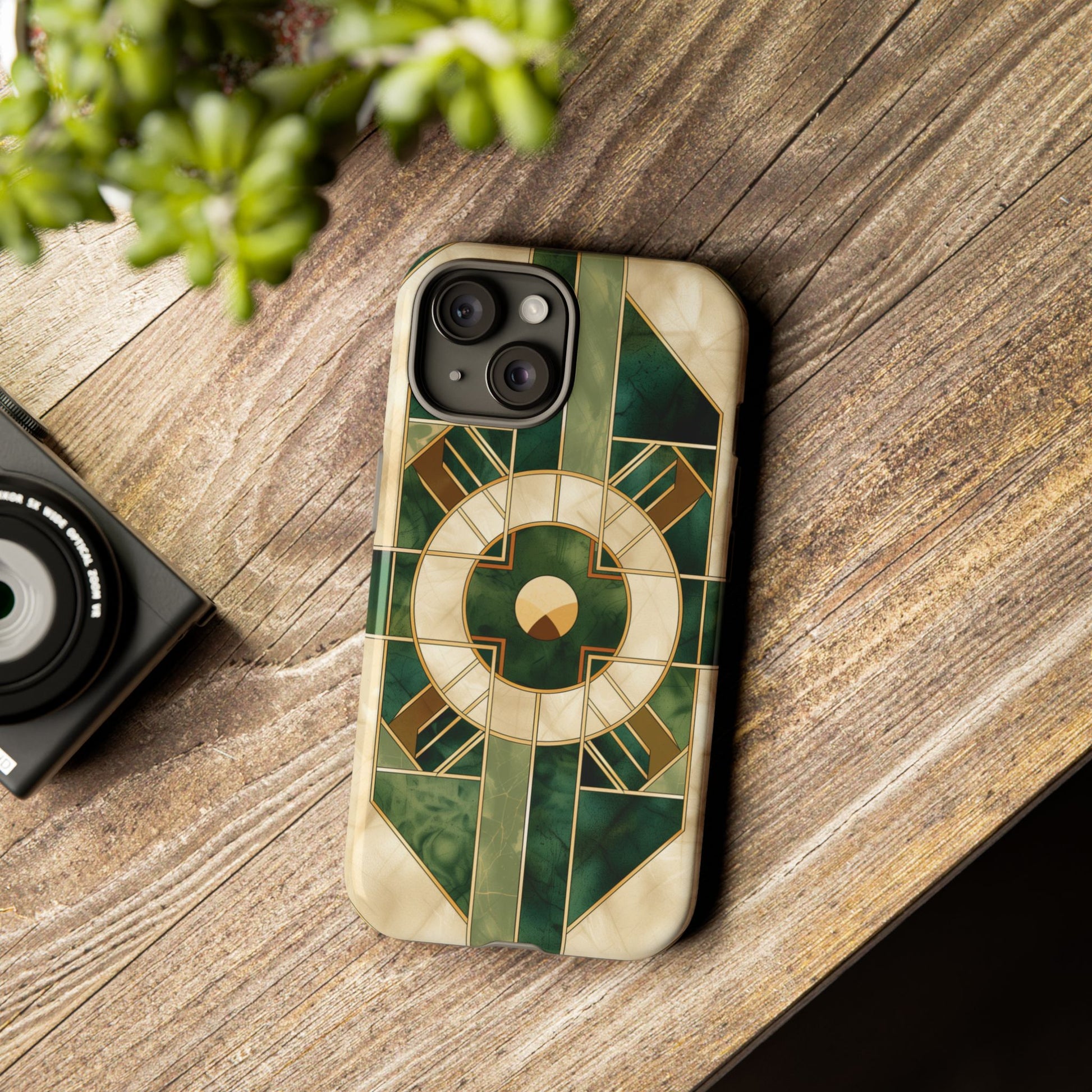 Green Frank Lloyd Wright Inspired Phone Case Geometric Elegance Stained Glass Art Deco Marble Gold 13 14 15 16 iPhone Pro Max Galaxy Pixel
