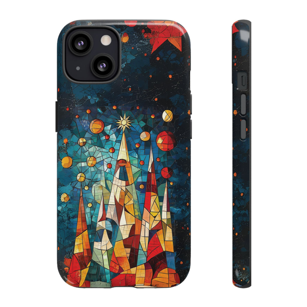 Mosaic Festive Christmas Tree Grove Art Deco Stained Glass Phone Case Rankin Style MidMod Design iPhone 13 14 15 16 Pro Max Pixel Galaxy