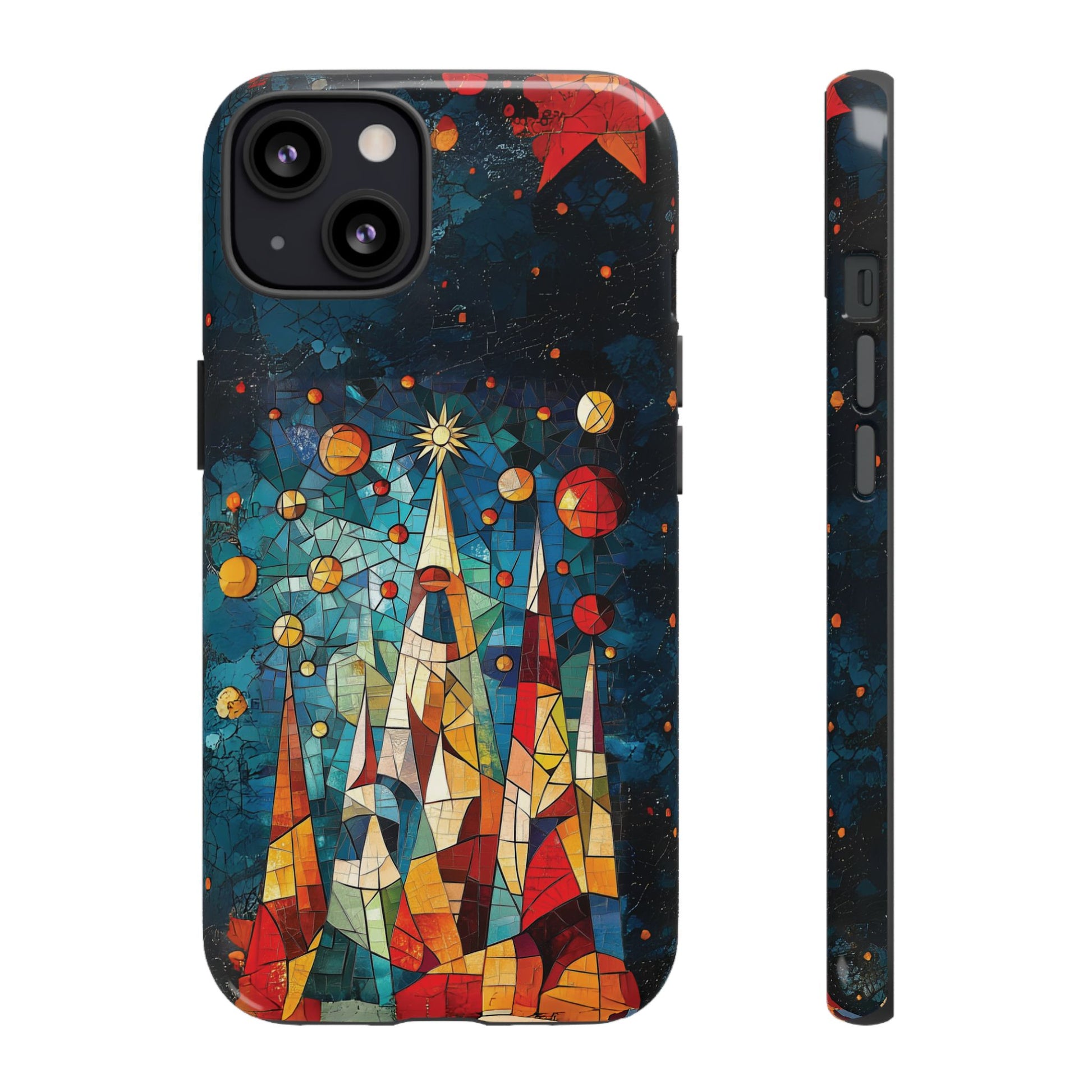 Mosaic Festive Christmas Tree Grove Art Deco Stained Glass Phone Case Rankin Style MidMod Design iPhone 13 14 15 16 Pro Max Pixel Galaxy