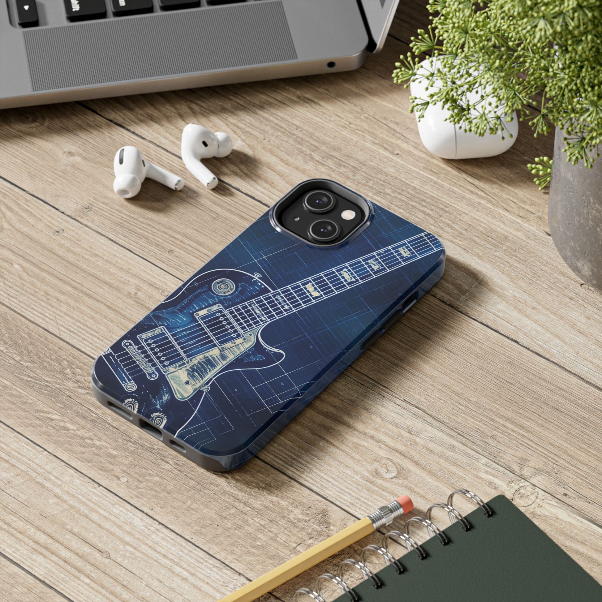 Guitar Phone Case, Guitar Blueprint iPhone Cover, Vintage Guitar Design, Custom iPhone Covers, Rock Music Phone Accessories, Musician Gift