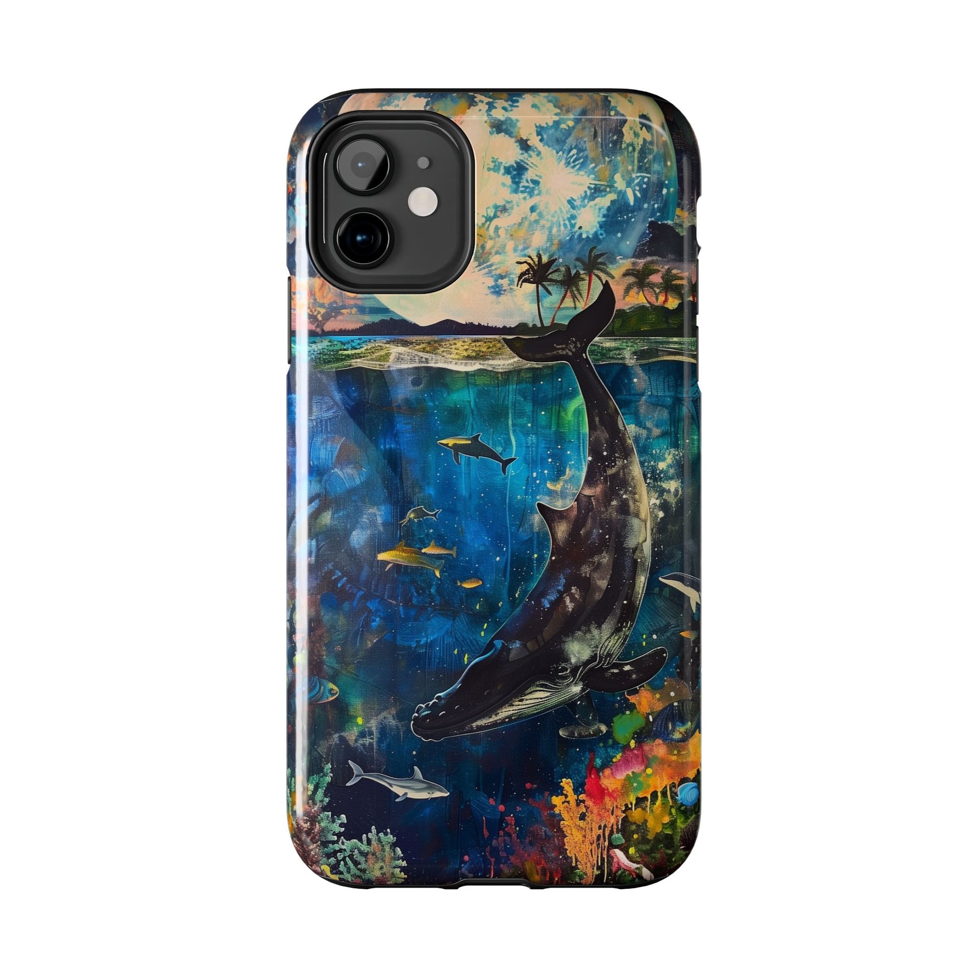 Abstract Moonlit Whale Underwater Phone Case - Durable and Stunning Protective Cover