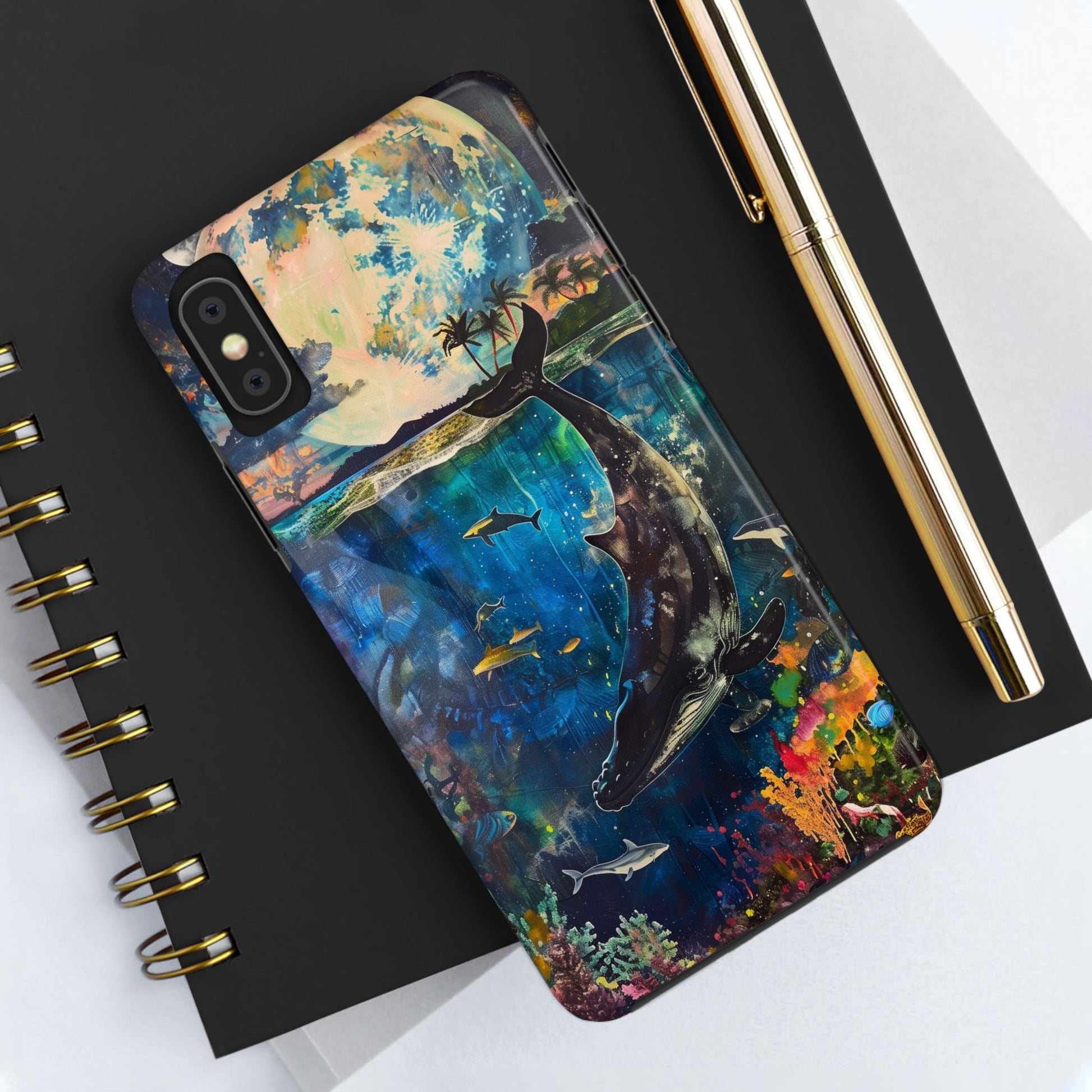 Abstract Moonlit Whale Underwater Phone Case - Durable and Stunning Protective Cover