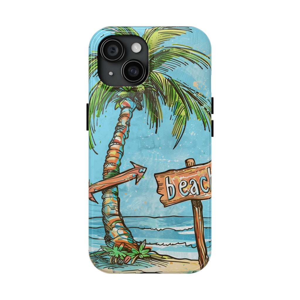 Durable Phone Case with Beach Scene and Palm Tree - Tropical Paradise Protective Cover