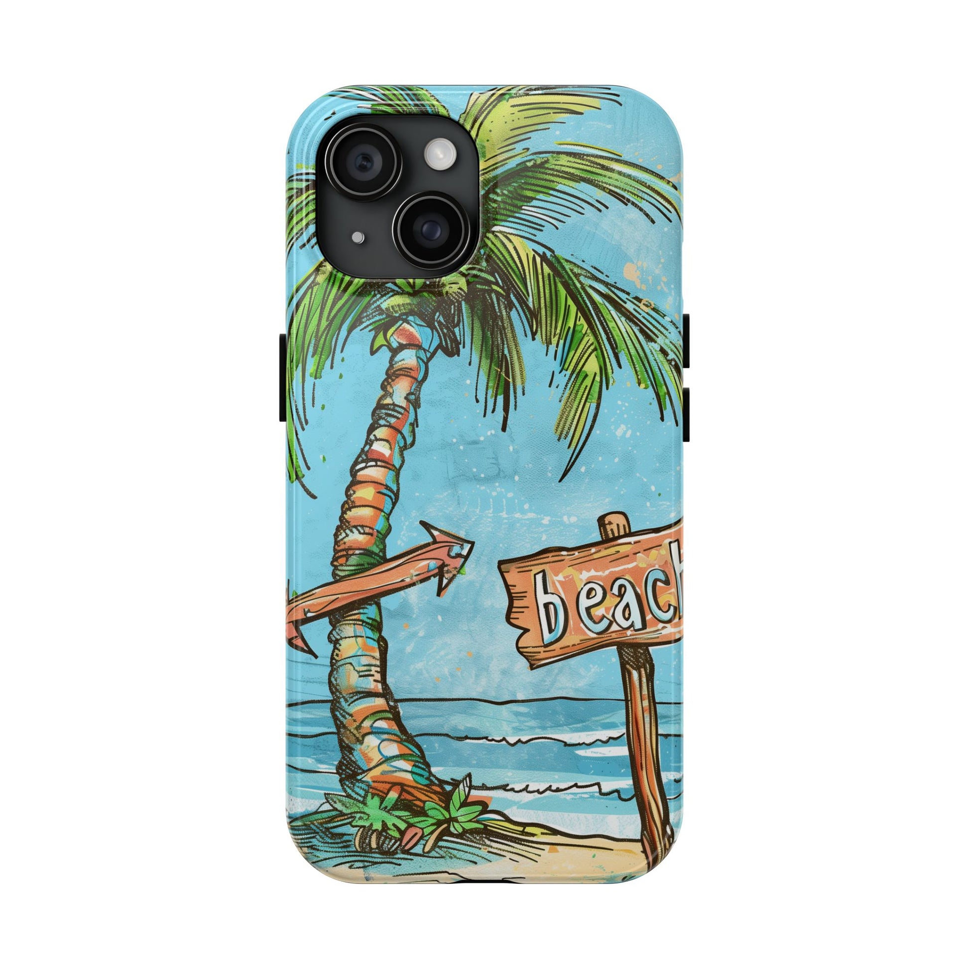 Durable Phone Case with Beach Scene and Palm Tree - Tropical Paradise Protective Cover