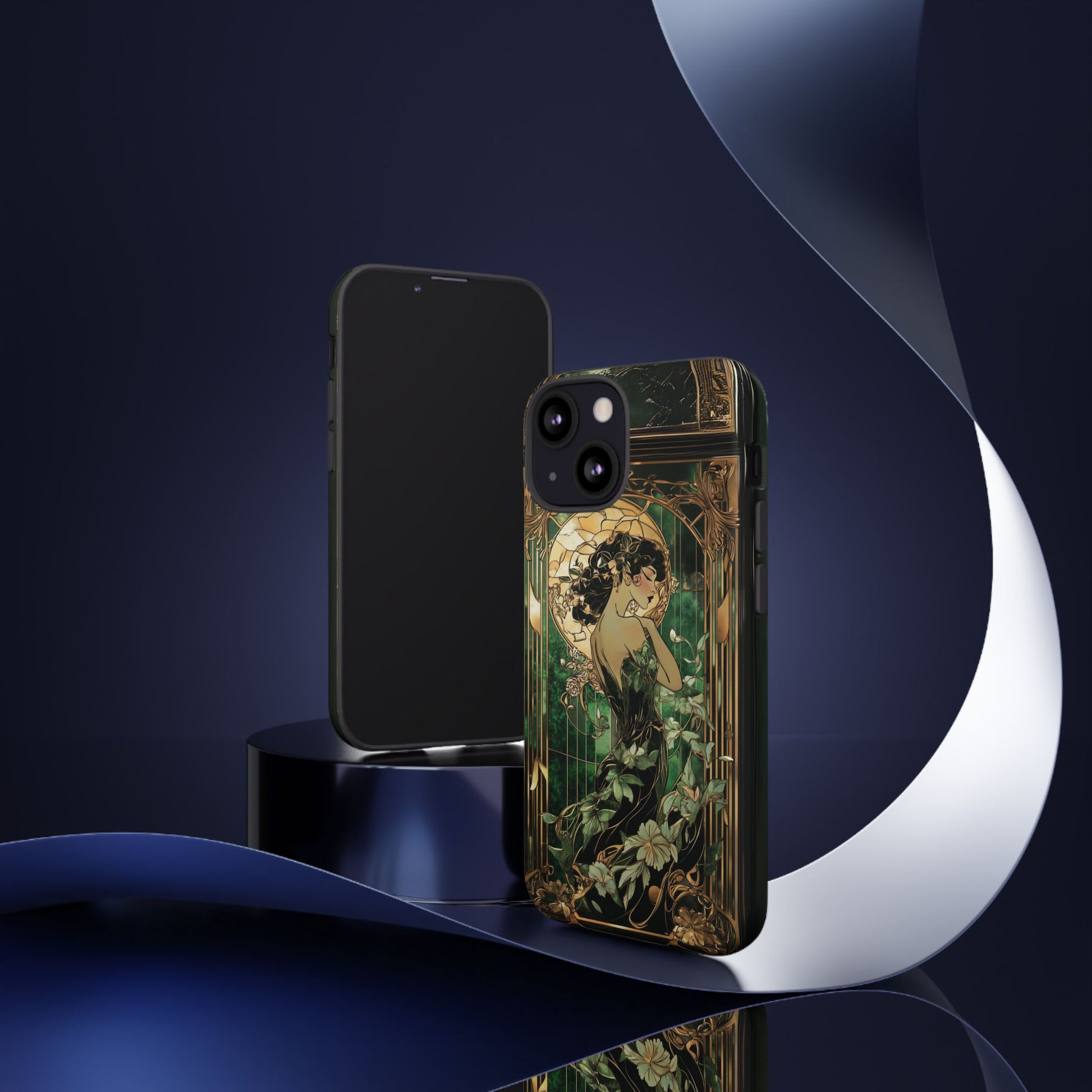 Art Deco Fairy Flapper Woman Phone Case 1920s Art Nouveau Design in Emerald & Gold Alphonse Mucha Style Gatsby Style Poster