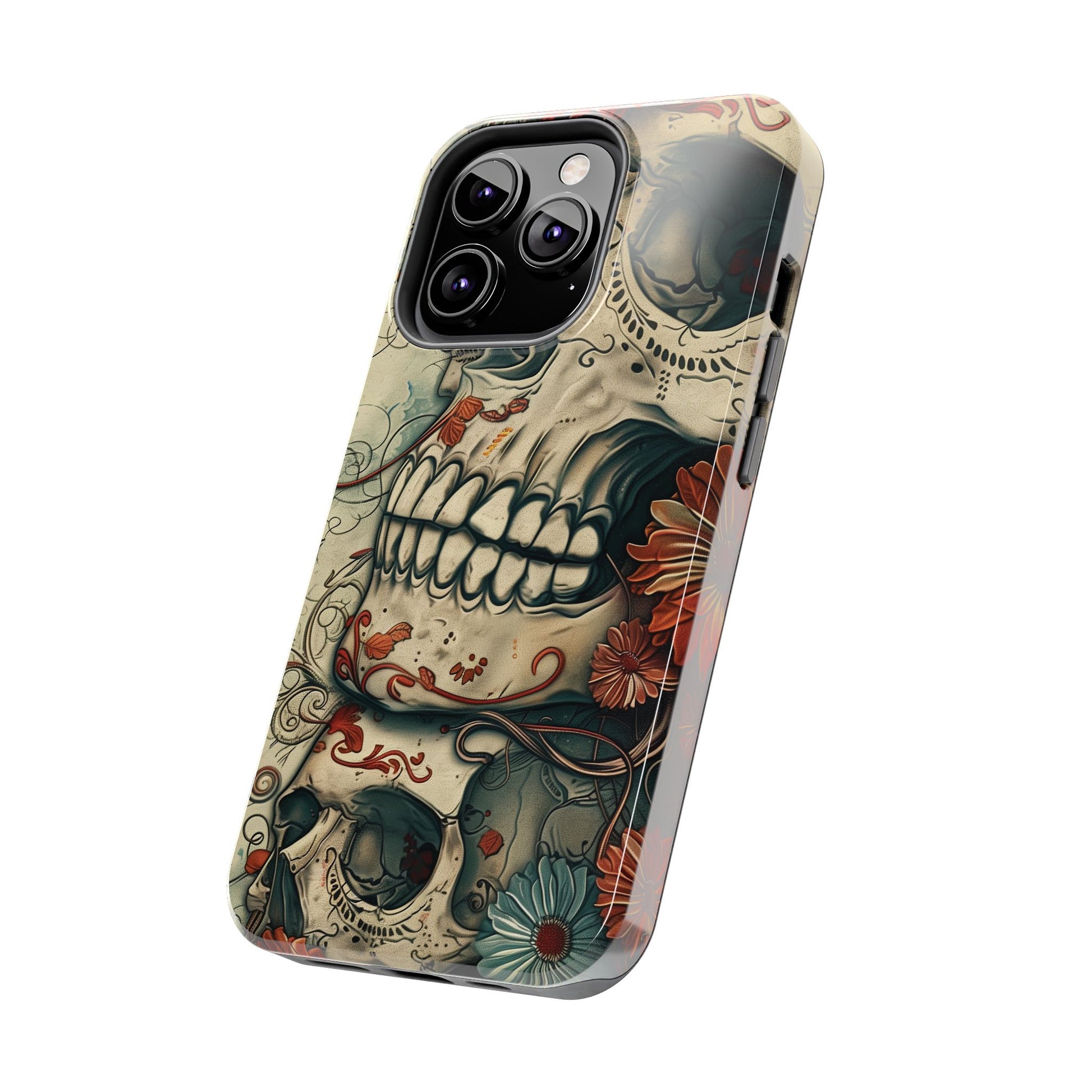 Skulls Floral Phone Case, Flowers and Skeletons , Halloween Cottagecore Day of the Dead, iPhone Dia de Los Muertos Gothic