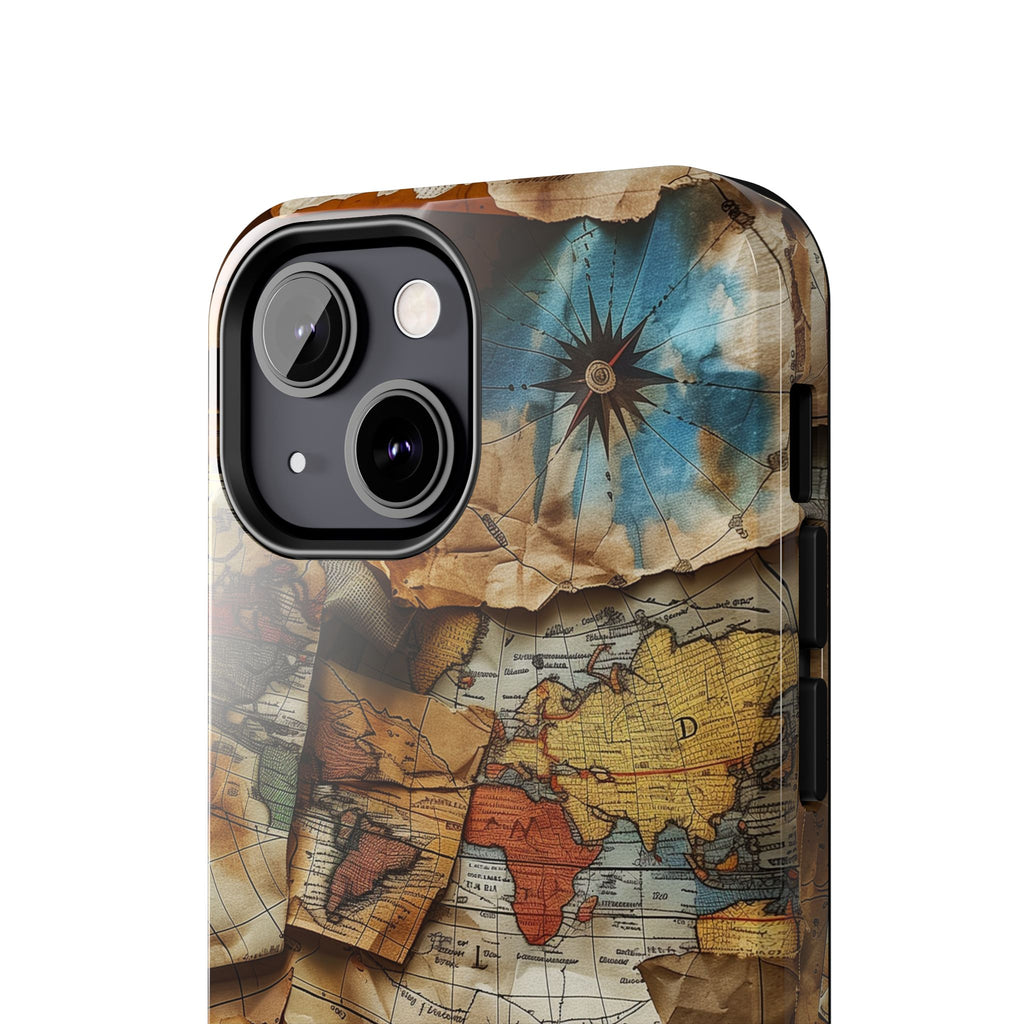 Double Layer Map Phone Case - Protective Phone Case Vintage Map Design - Durable Dual Layer Case with Map Print - Travel Inspired Phone Case