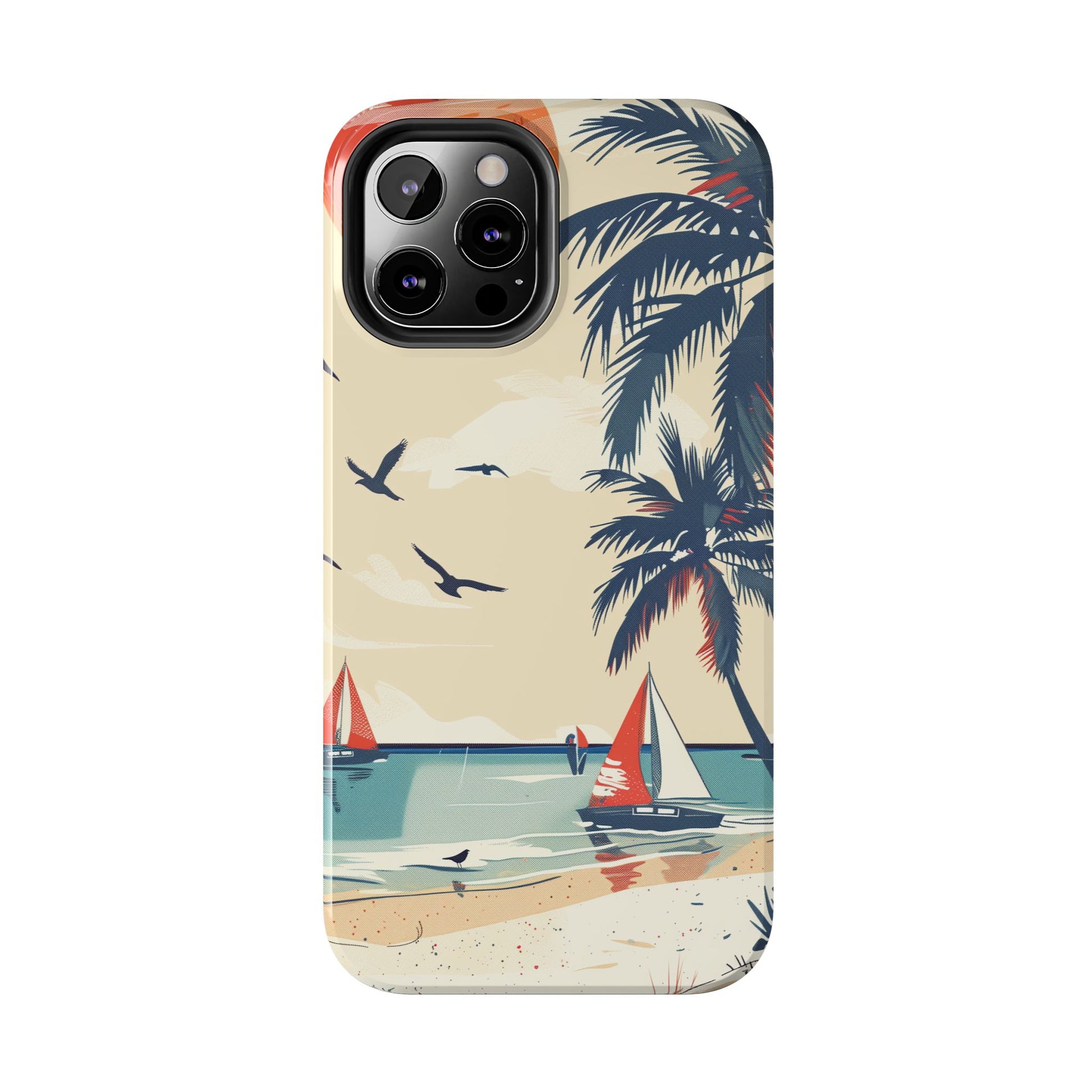 Retro Beach Scene Phone Case, Vintage Tropical Ocean iPhone Case, Summer Beach Phone Cover for iPhone, iphone 15 pro max