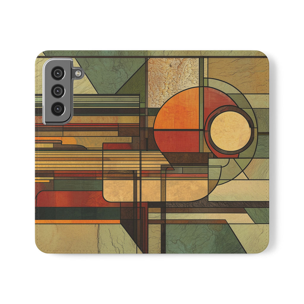 Art Deco Flip Case Prairie Style Stained Glass Inspired by Frank Lloyd Wright, Phone Covers, Colorful Protective Accessories, Unique