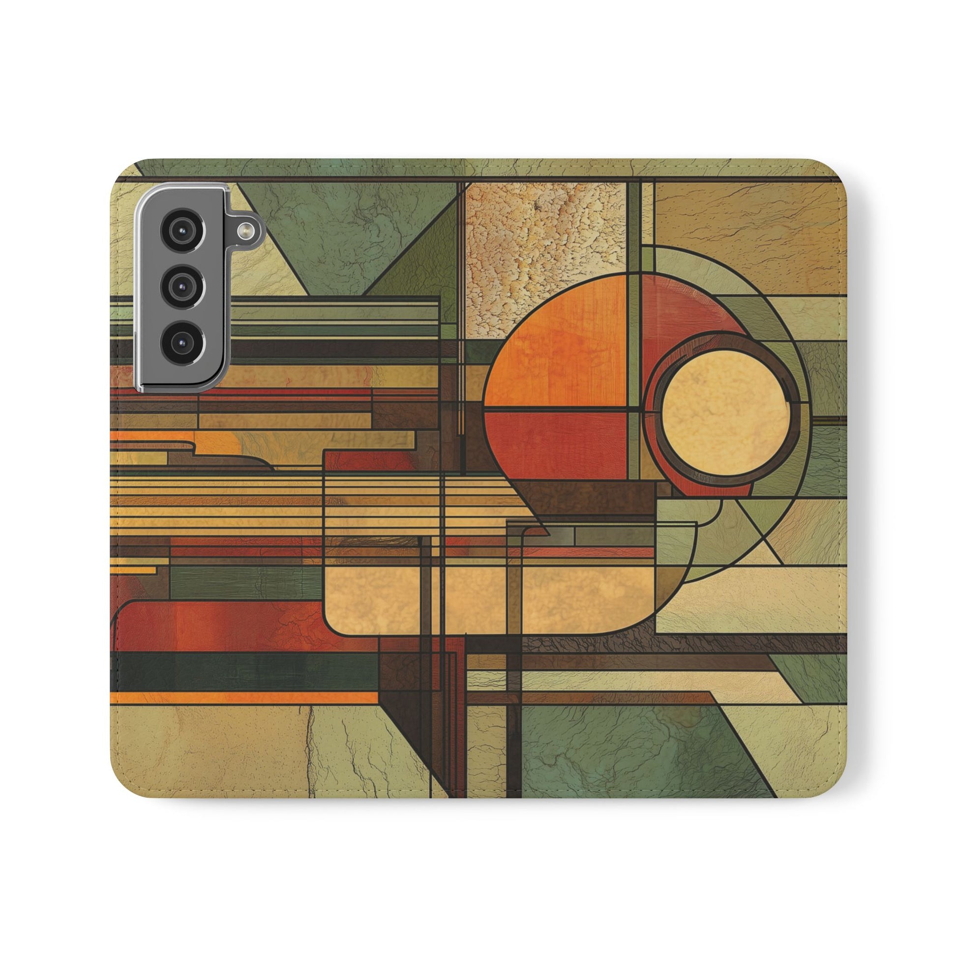 Art Deco Flip Case Prairie Style Stained Glass Inspired by Frank Lloyd Wright, Phone Covers, Colorful Protective Accessories, Unique