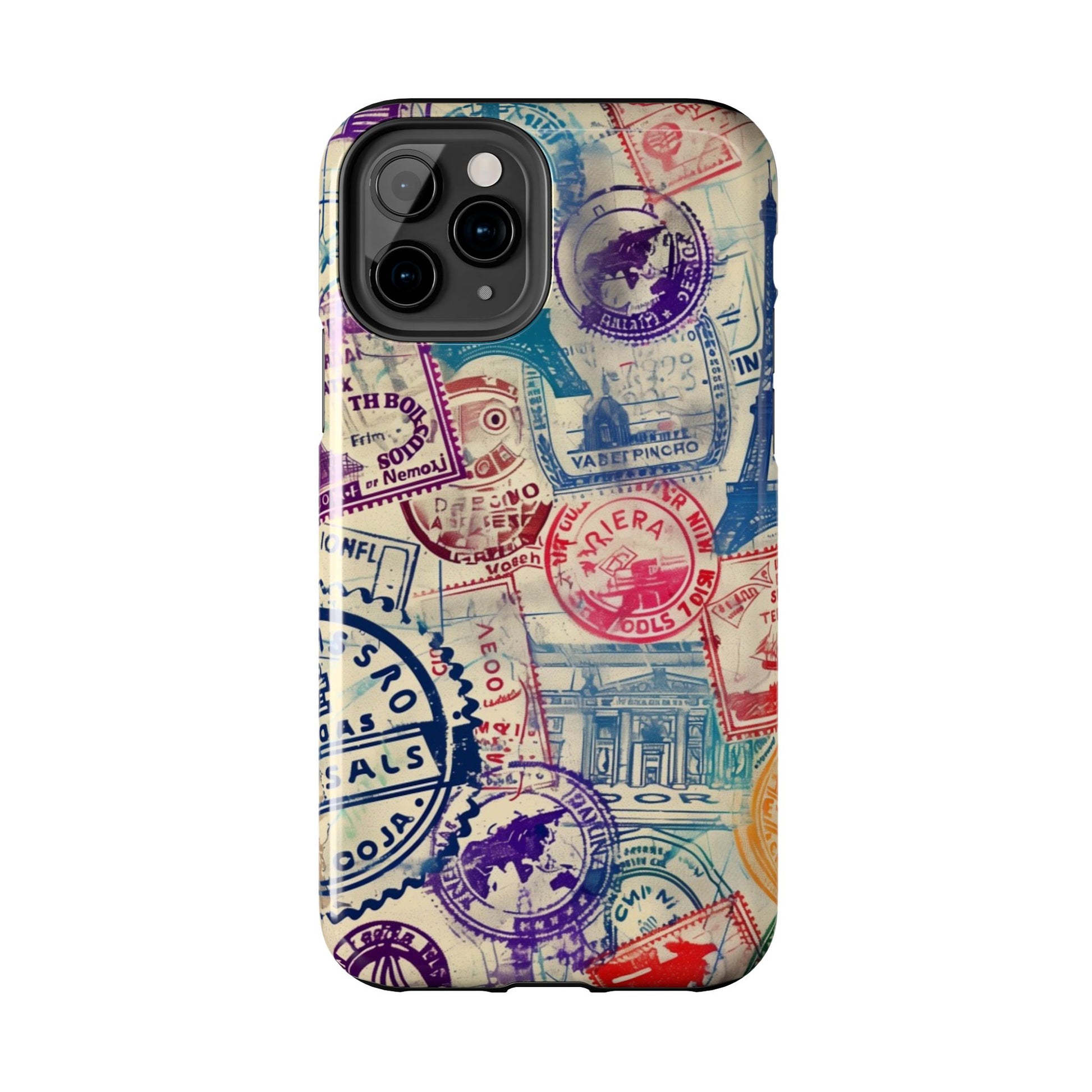 Travel Stamps Tough Phone Case - Durable Vintage Travel Stamps Design - Adventure Inspired Phone Case - Protective Case with travel stamps