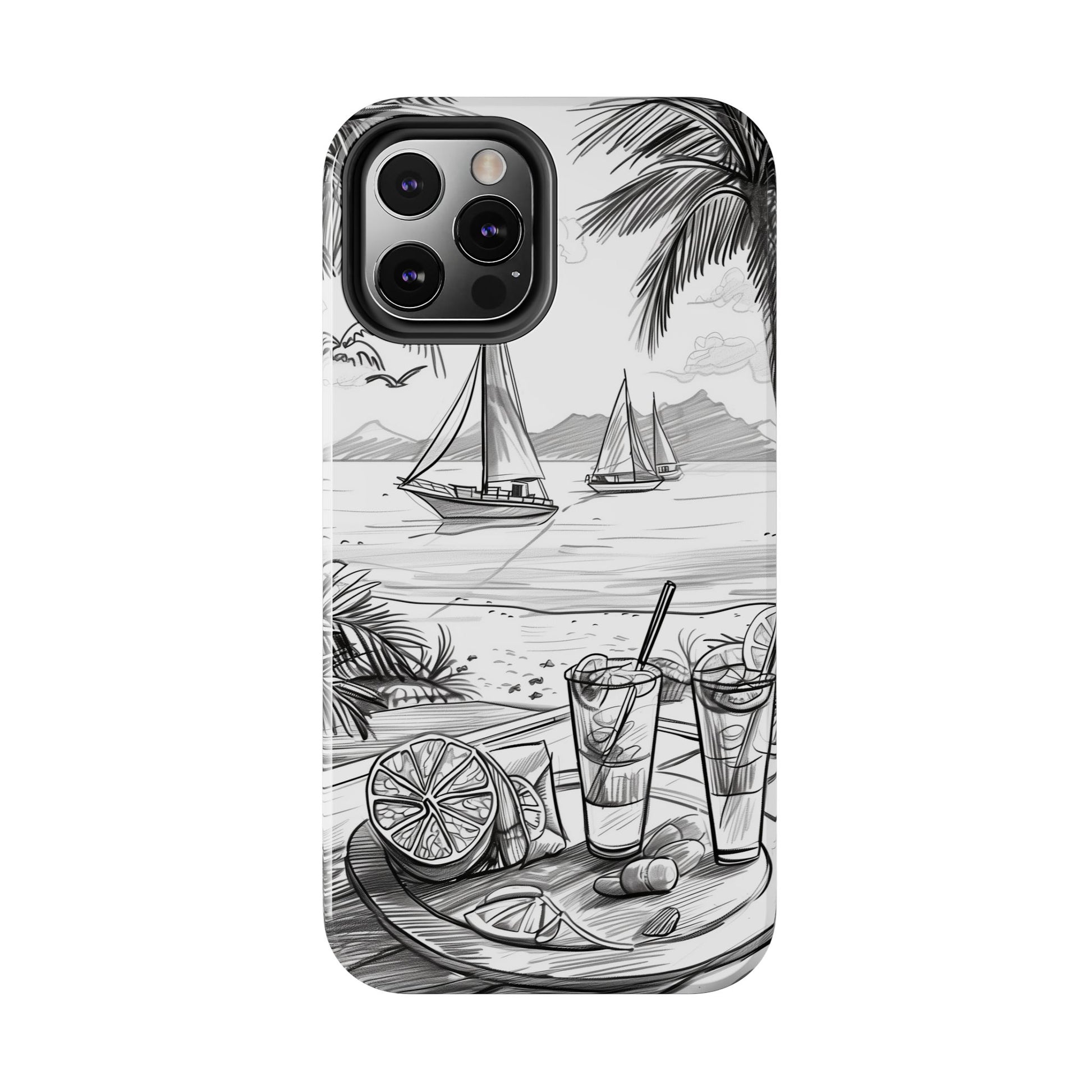 Beach Vibes Phone Case: Hand-Drawn Tiki Drinks & Tropical Paradise Design