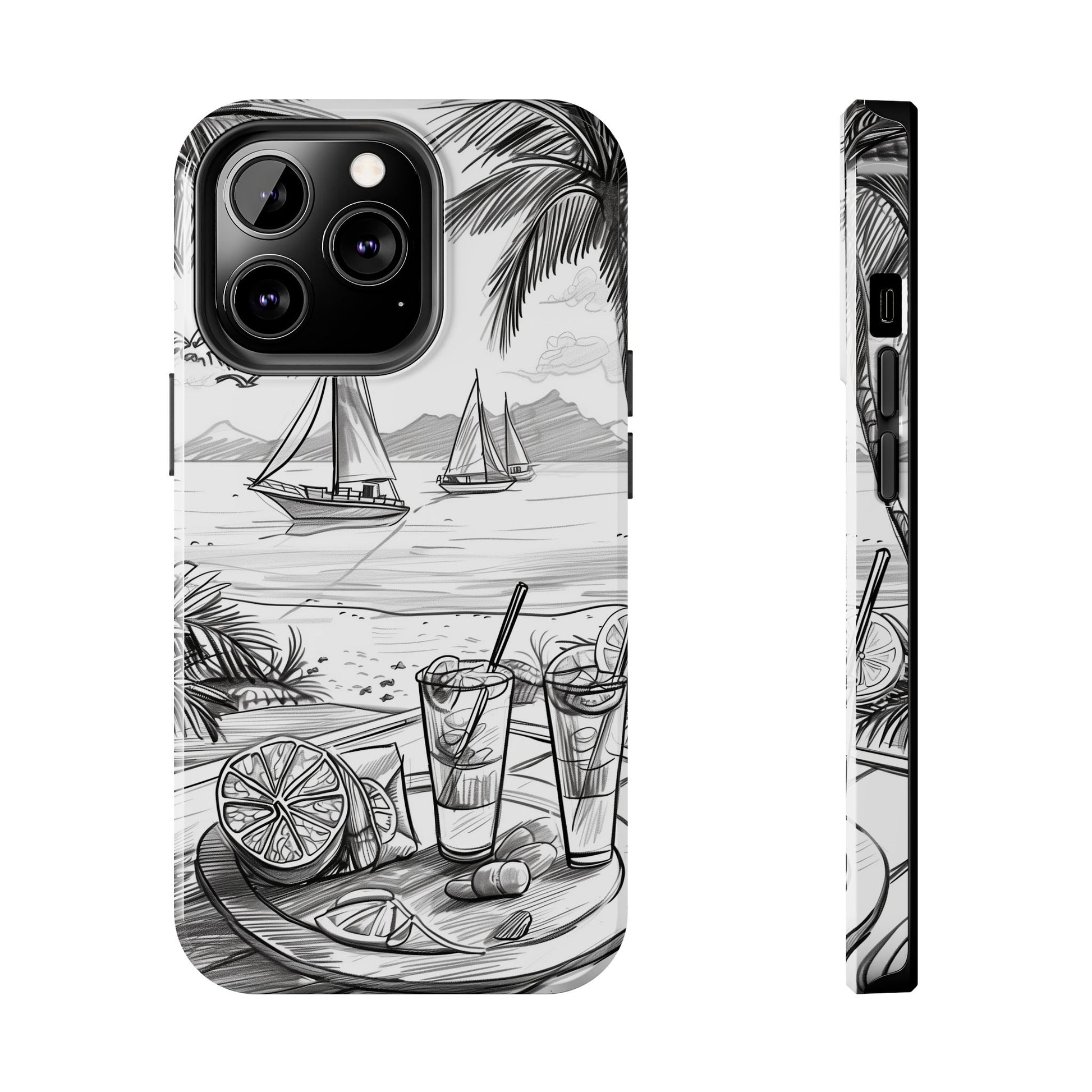 Beach Vibes Phone Case: Hand-Drawn Tiki Drinks & Tropical Paradise Design