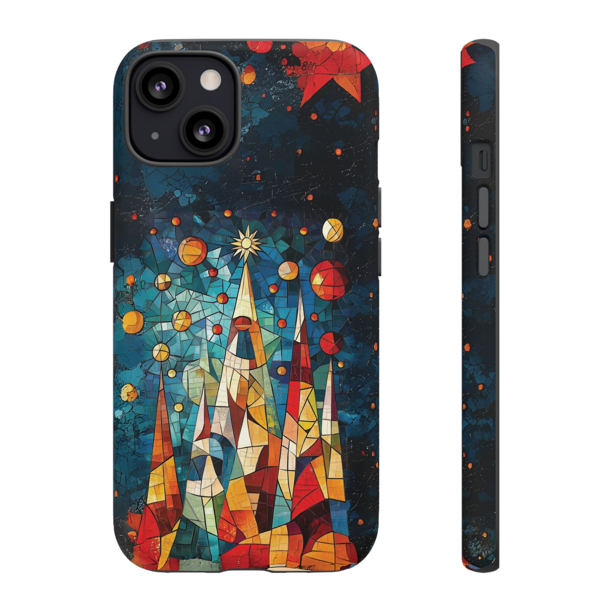 Mosaic Festive Christmas Tree Grove Art Deco Stained Glass Phone Case Rankin Style MidMod Design iPhone 13 14 15 16 Pro Max Pixel Galaxy