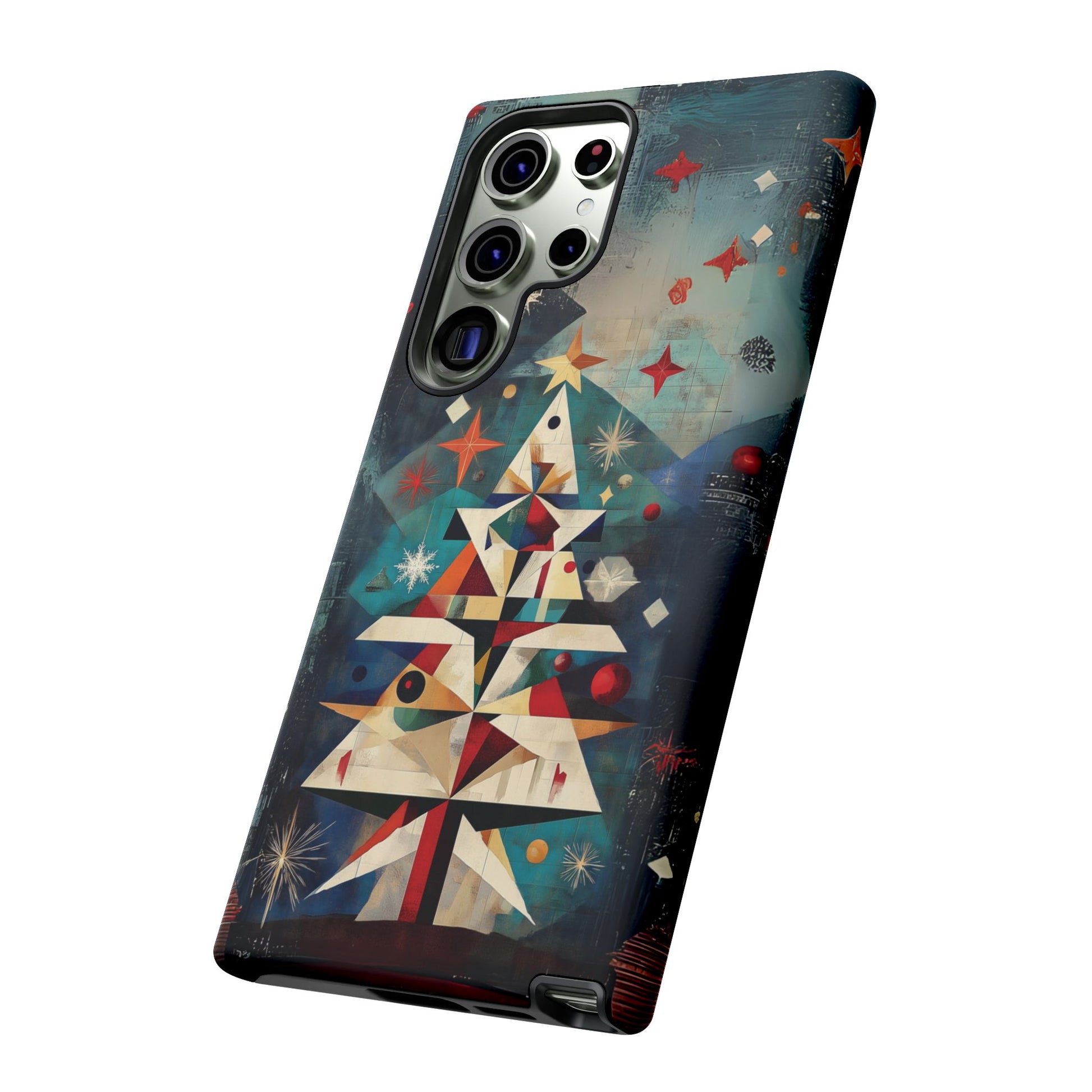 Mosaic Festive Christmas Tree Art Deco Stained Glass Phone Case Rankin Bass Style MidMod Design iPhone 13 14 15 16 Pro Max Pixel Galaxy