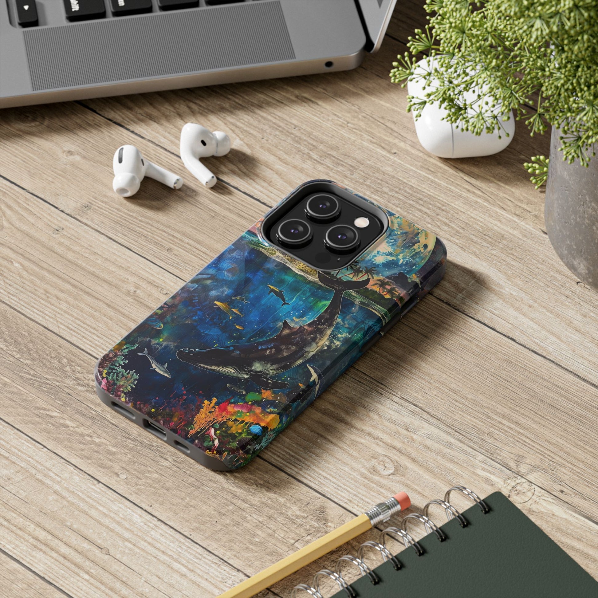 Abstract Moonlit Whale Underwater Phone Case - Durable and Stunning Protective Cover