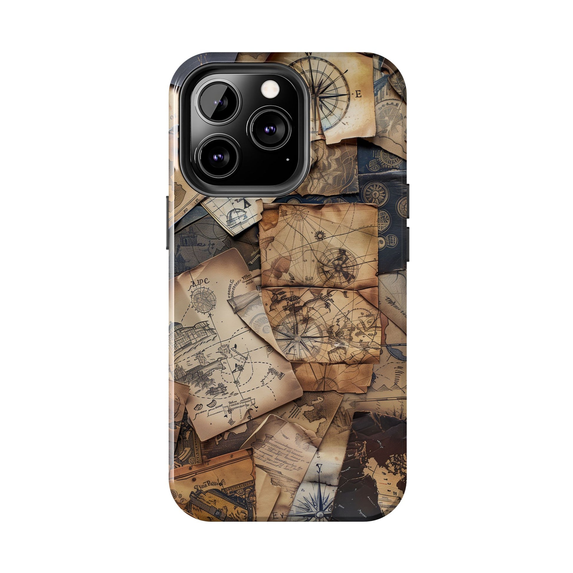 Double Layer Adventure Phone Case - Protective Phone Case Vintage Map and Compass Design - Dual Layer Case with Map Print