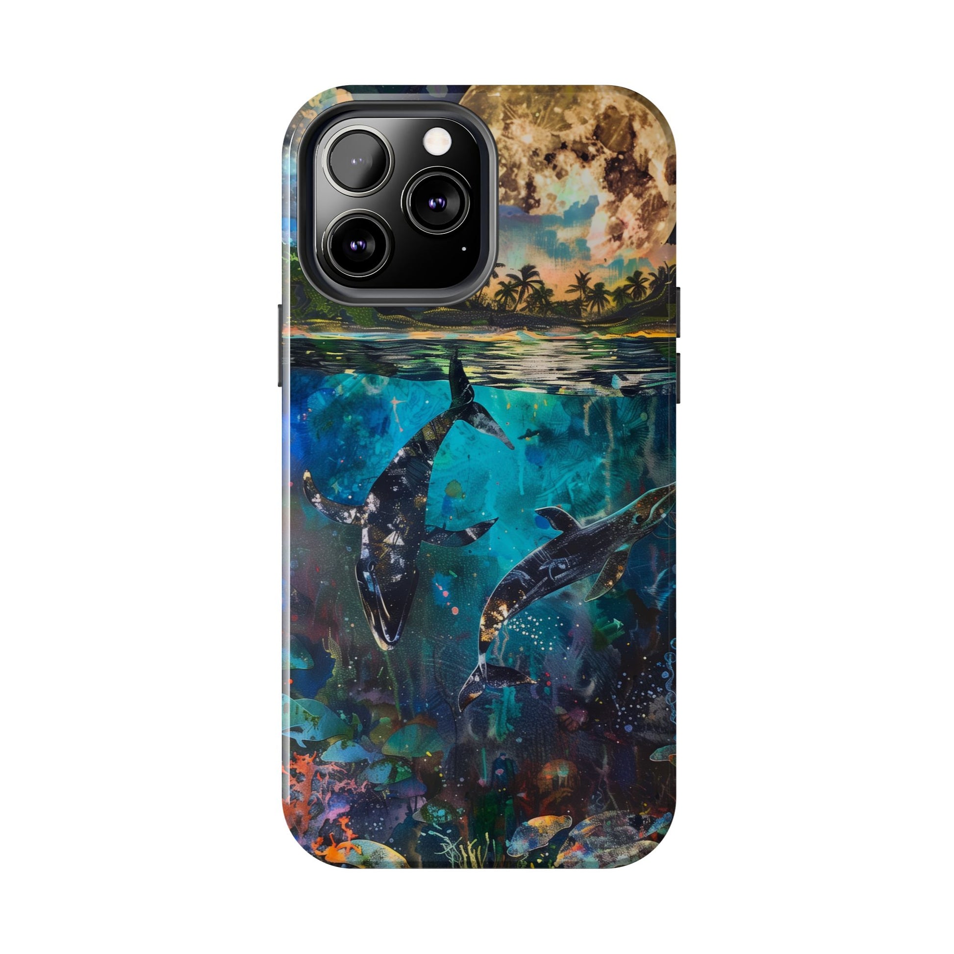 Abstract Moonlit Whales Underwater Phone Case - Durable and Stunning Protective Cover