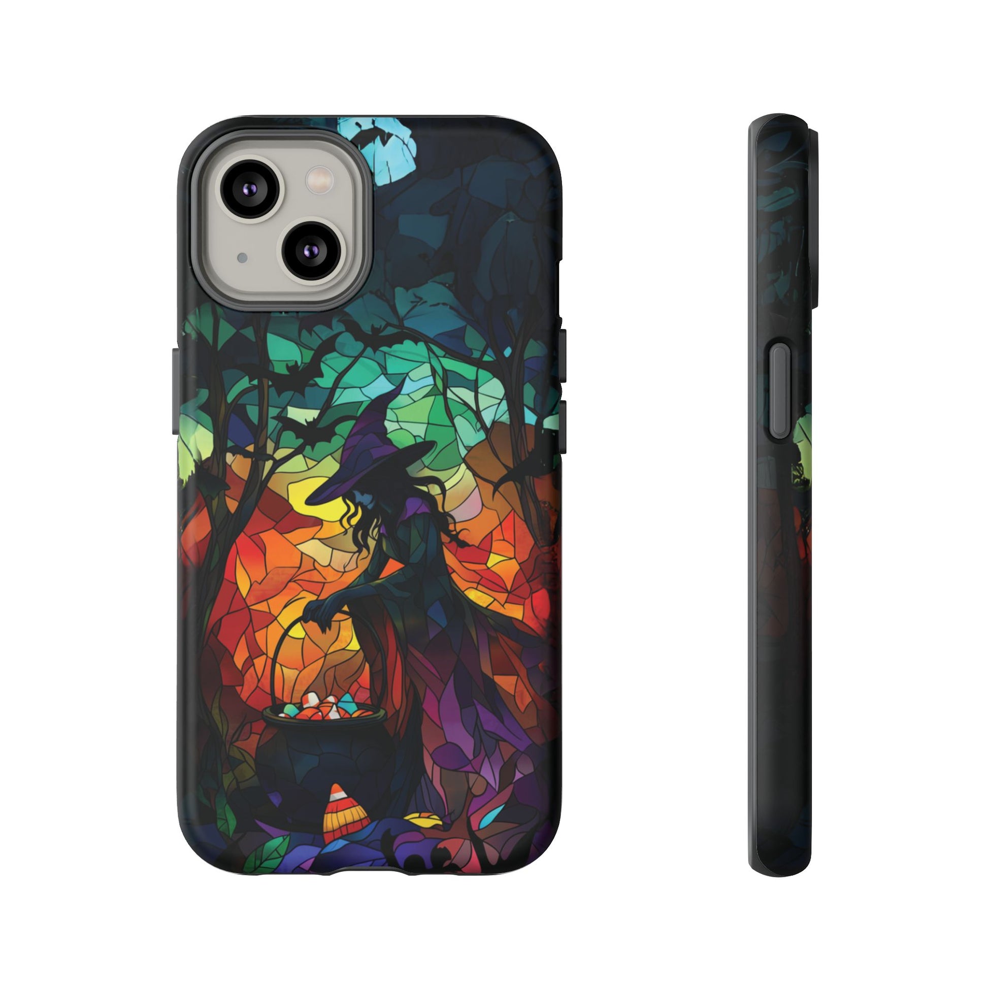 Halloween Witch Stained Glass Dark Academia Spooky Fall Witchy Pumpkin Bats Seasonal Fall Mosaic Case iPhone 13 14 15 16 Pro Max