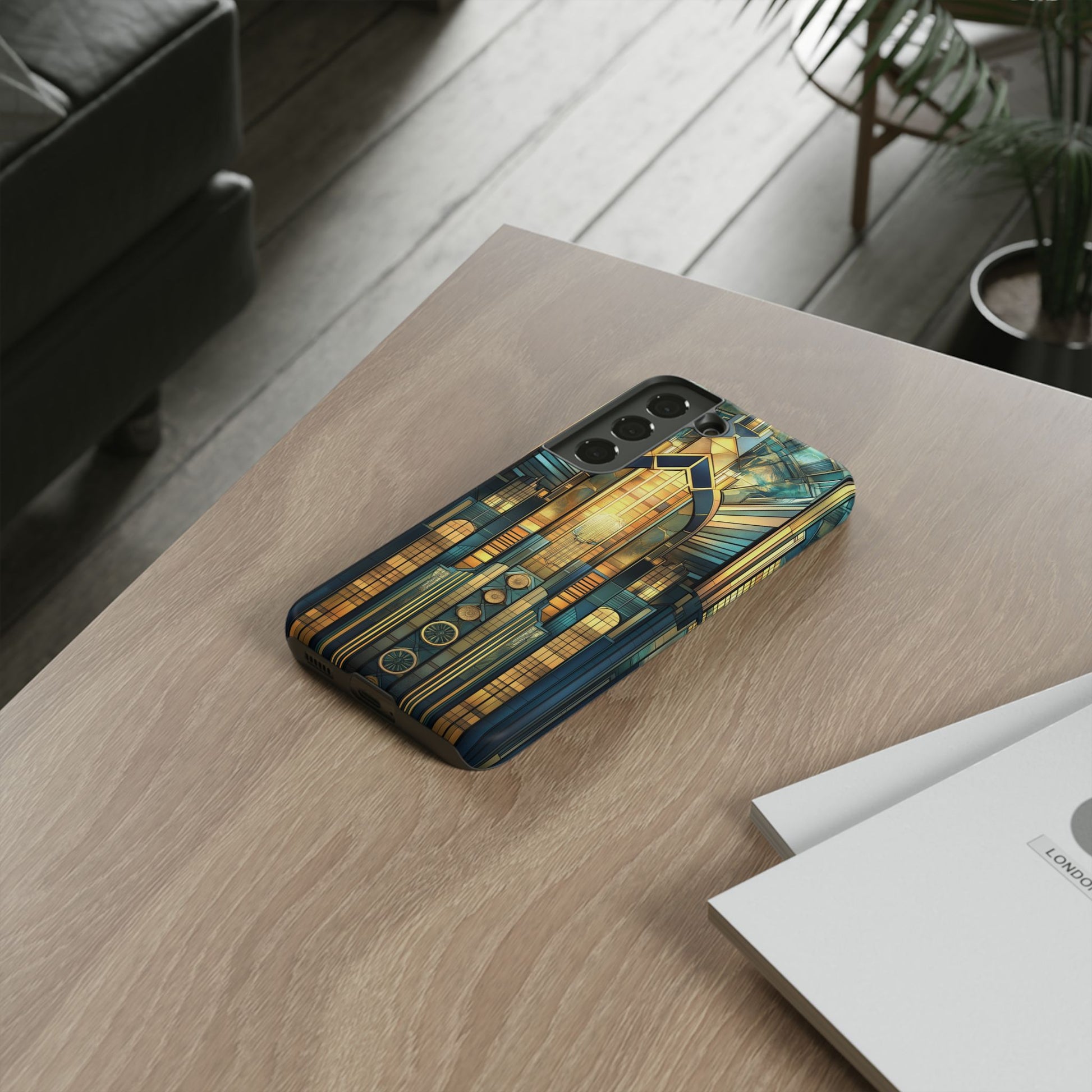Phone Case Art Deco City Frank Lloyd Wright Teal Gold Protective Covers, Stylish Accessories, Great Gatsby Noir Nouveau iPhone 14 15 16 Pro