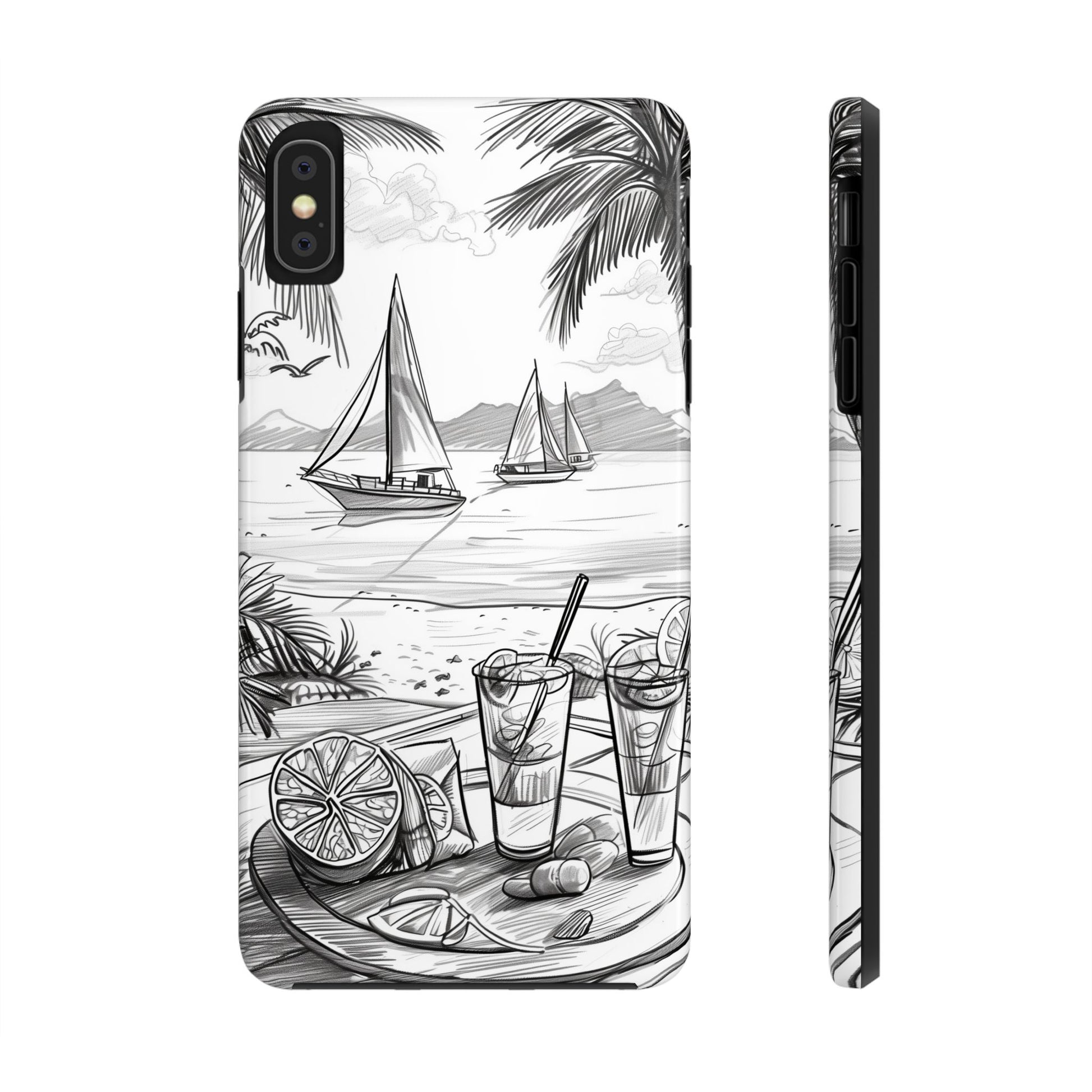 Beach Vibes Phone Case: Hand-Drawn Tiki Drinks & Tropical Paradise Design