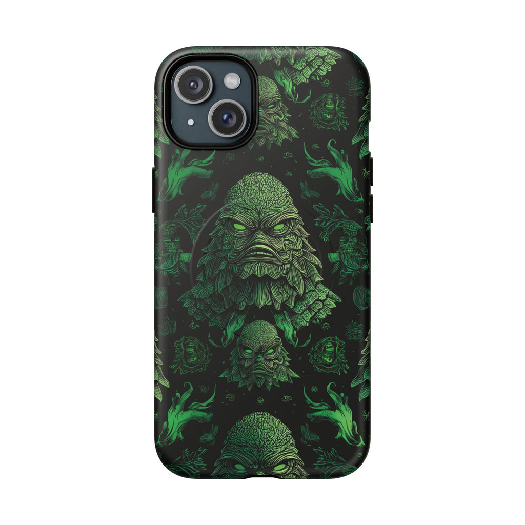 Halloween Lagoon Creature Black and Green Iphone Wireless Charging Case