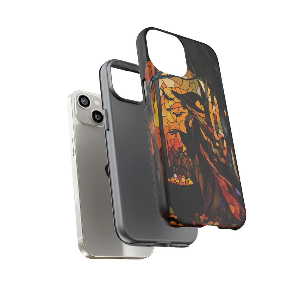 Halloween Witch Stained Glass Effect Dark Academia Spooky Fall Witchy Pumpkin Bats Seasonal Fall Mosaic Case iPhone 13 14 15 16 Pro Max