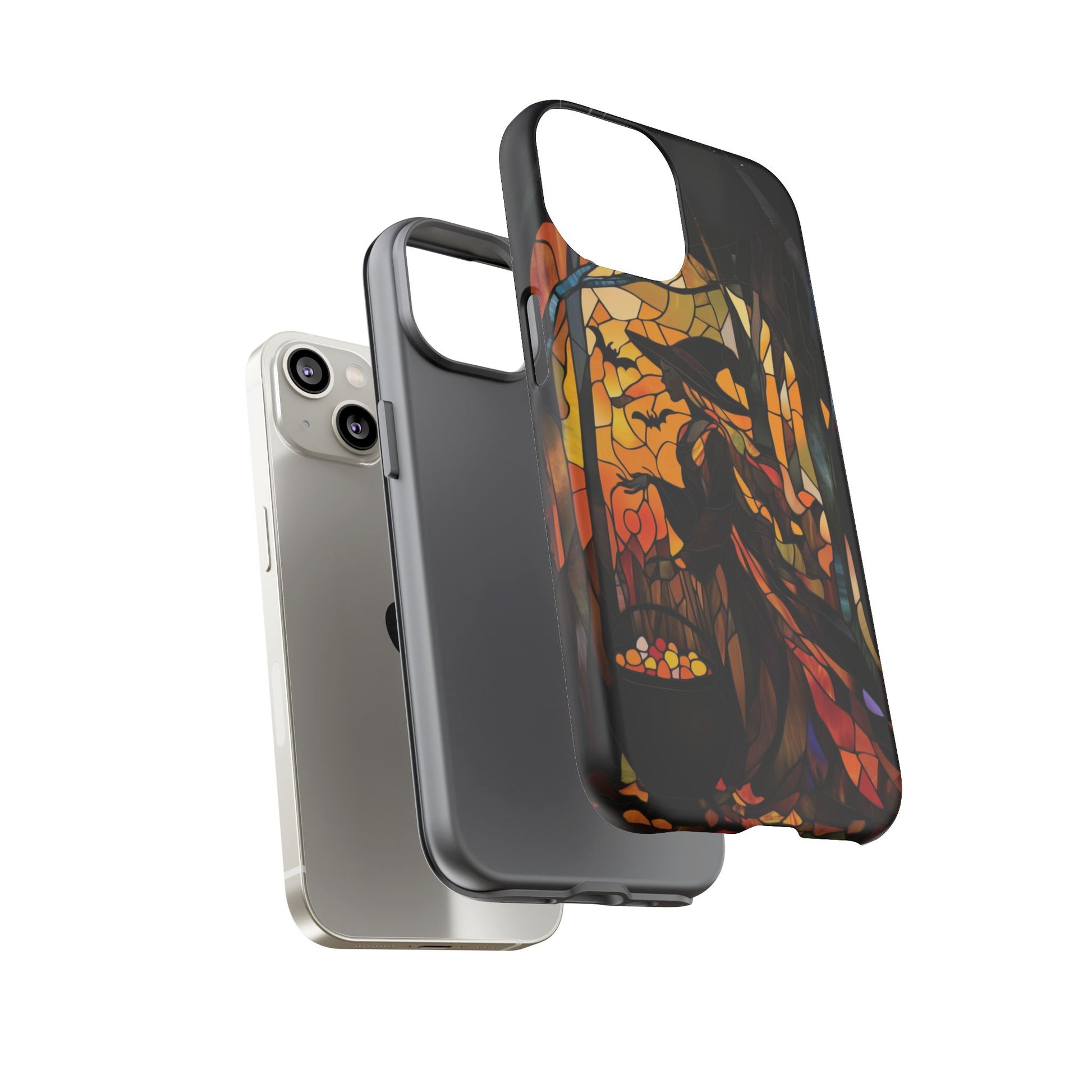 Halloween Witch Stained Glass Effect Dark Academia Spooky Fall Witchy Pumpkin Bats Seasonal Fall Mosaic Case iPhone 13 14 15 16 Pro Max