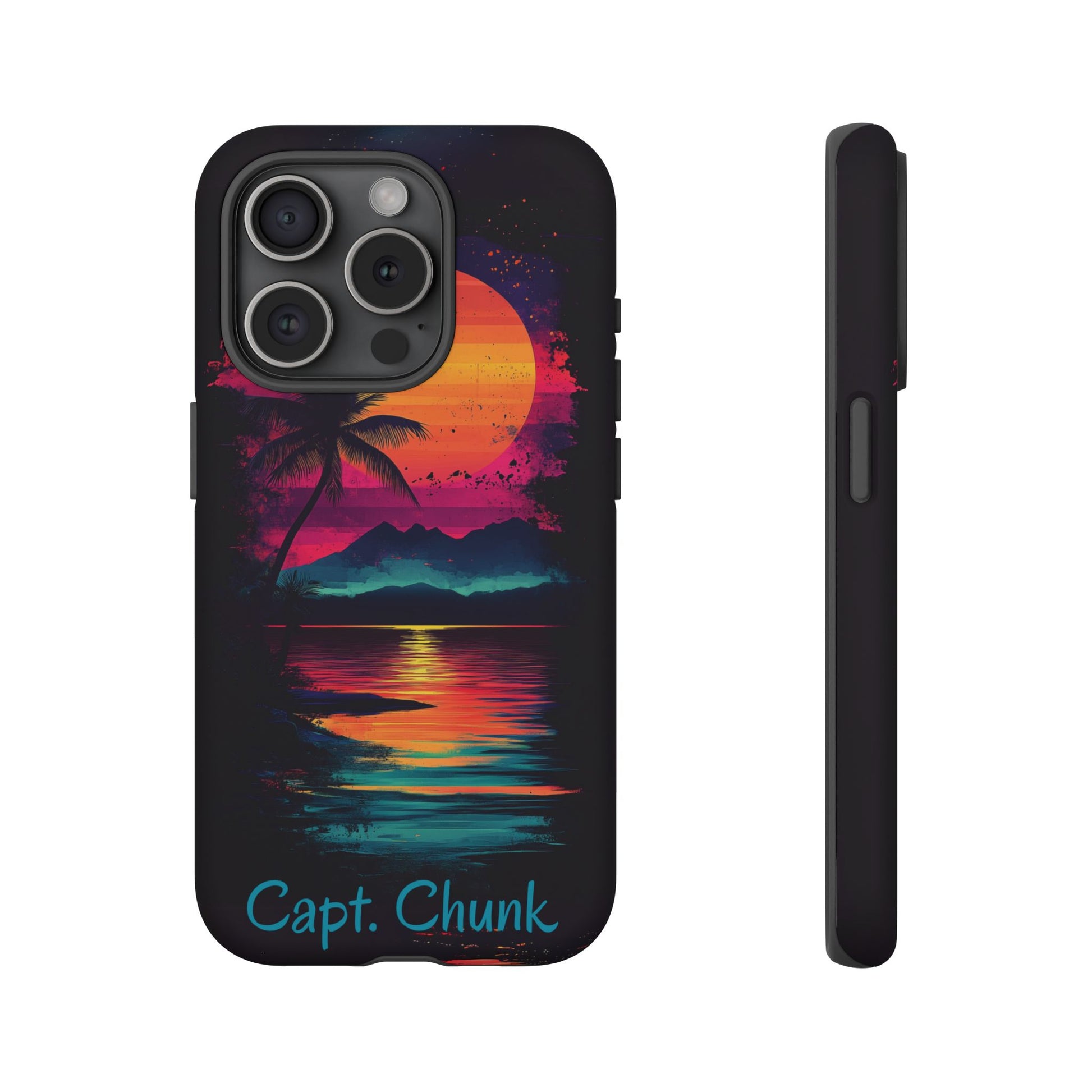 Custom Personalized Retro Palm Tree Sunset Phone Case iPhone 14 15 16 Pro Max Galaxy S24 Google Pixel Mountain Beach Fantasy Surfing Neon