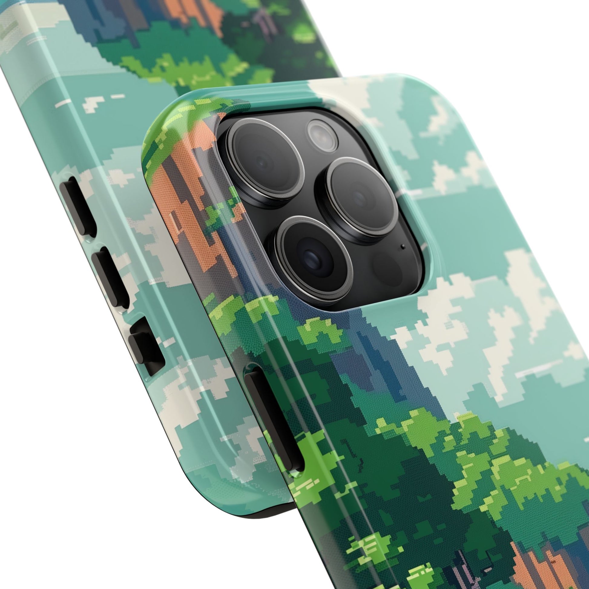 Pixel Art Video Game Landscapes Phone Case, Retro Gaming Pixelated Design, Geeky Gamer Phone Cover, Unique Video Game Art Accessories