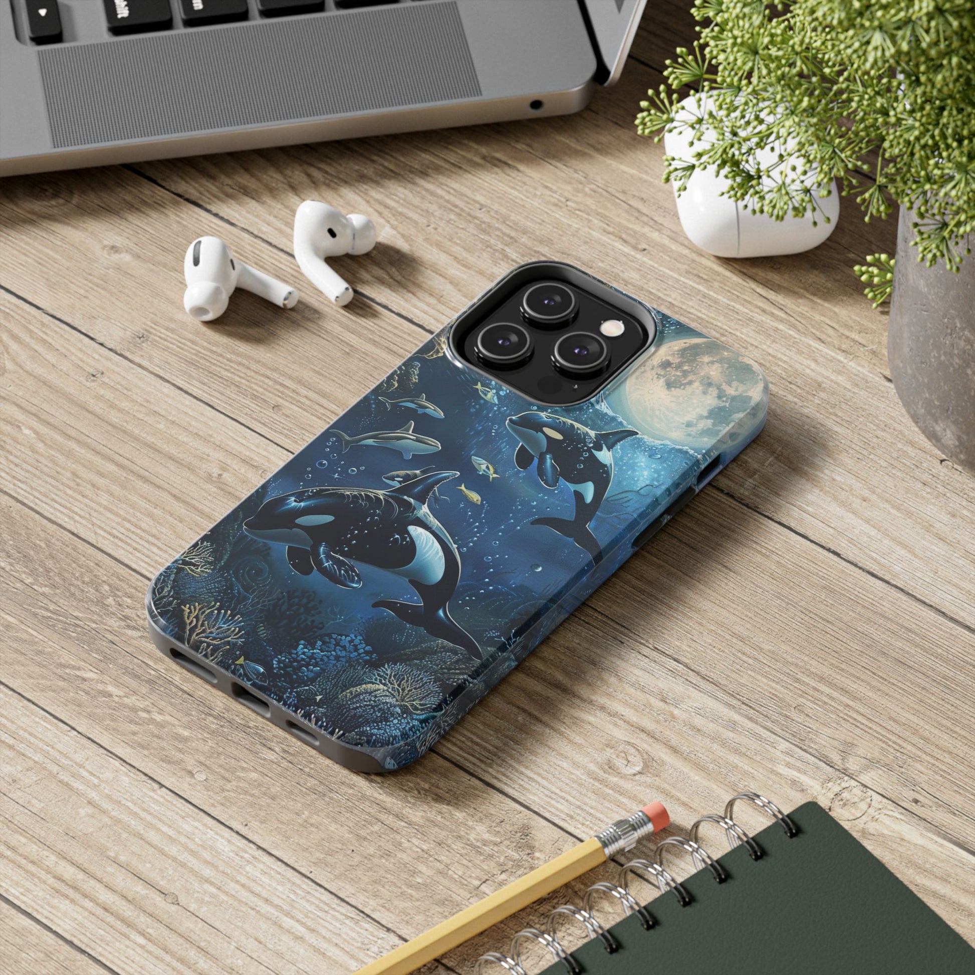 Orca Killer Whale Phone Case Ocean Moonlight Coral Reef Marine Life iPhone 13 14 15 16 pro max Sealife Oceanology Scuba Diving