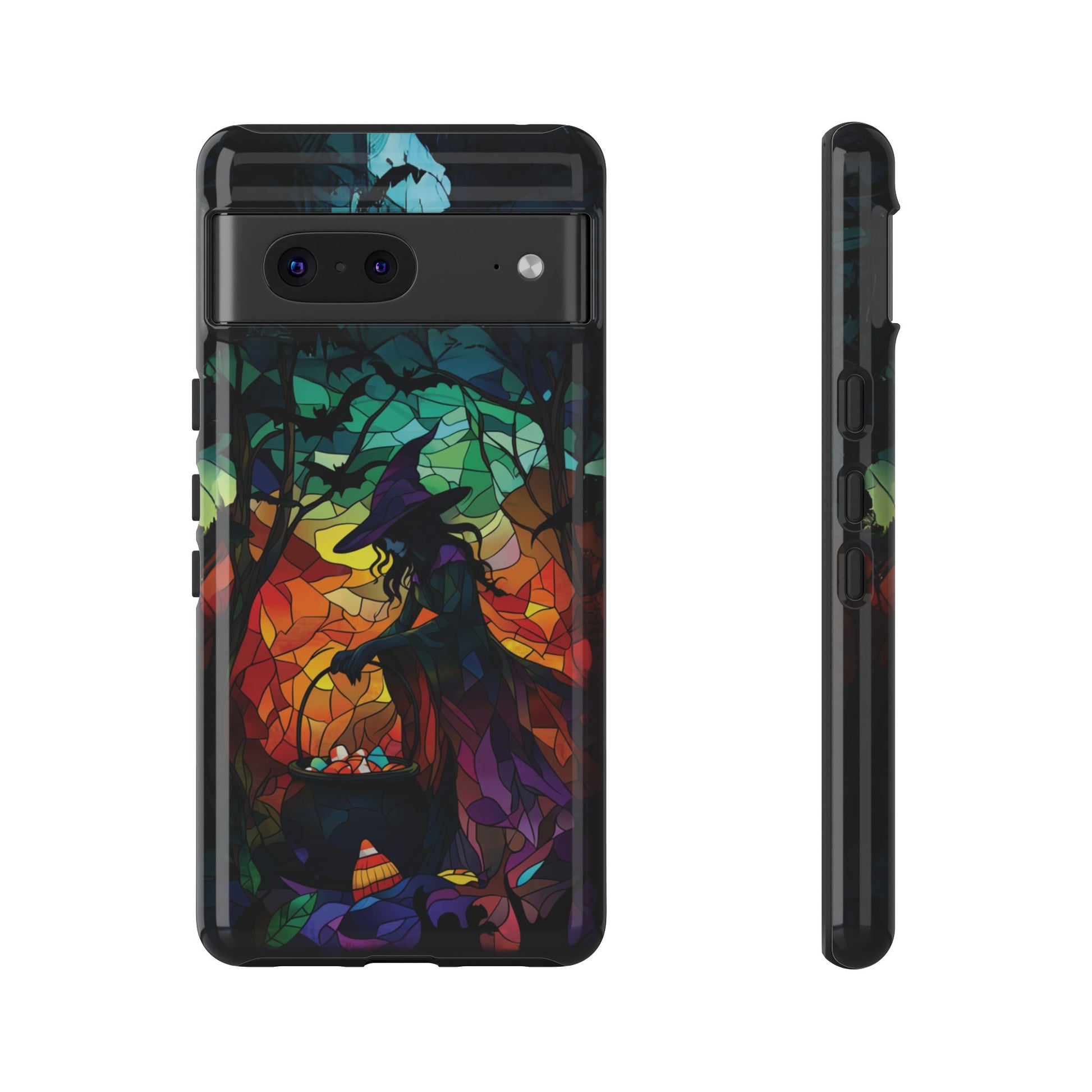 Halloween Witch Stained Glass Dark Academia Spooky Fall Witchy Pumpkin Bats Seasonal Fall Mosaic Case iPhone 13 14 15 16 Pro Max