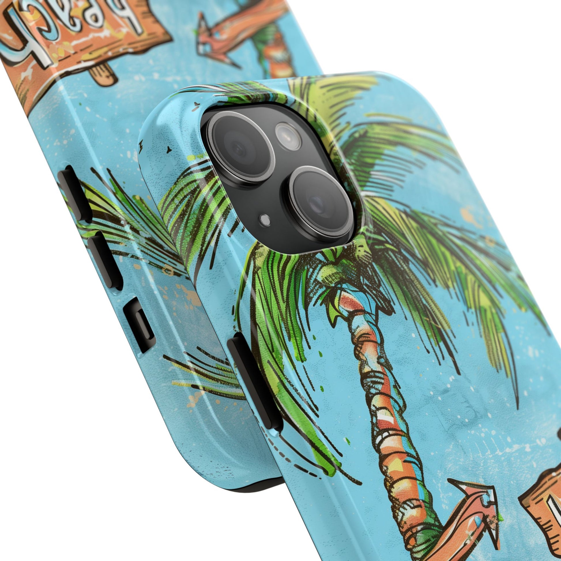 Durable Phone Case with Beach Scene and Palm Tree - Tropical Paradise Protective Cover